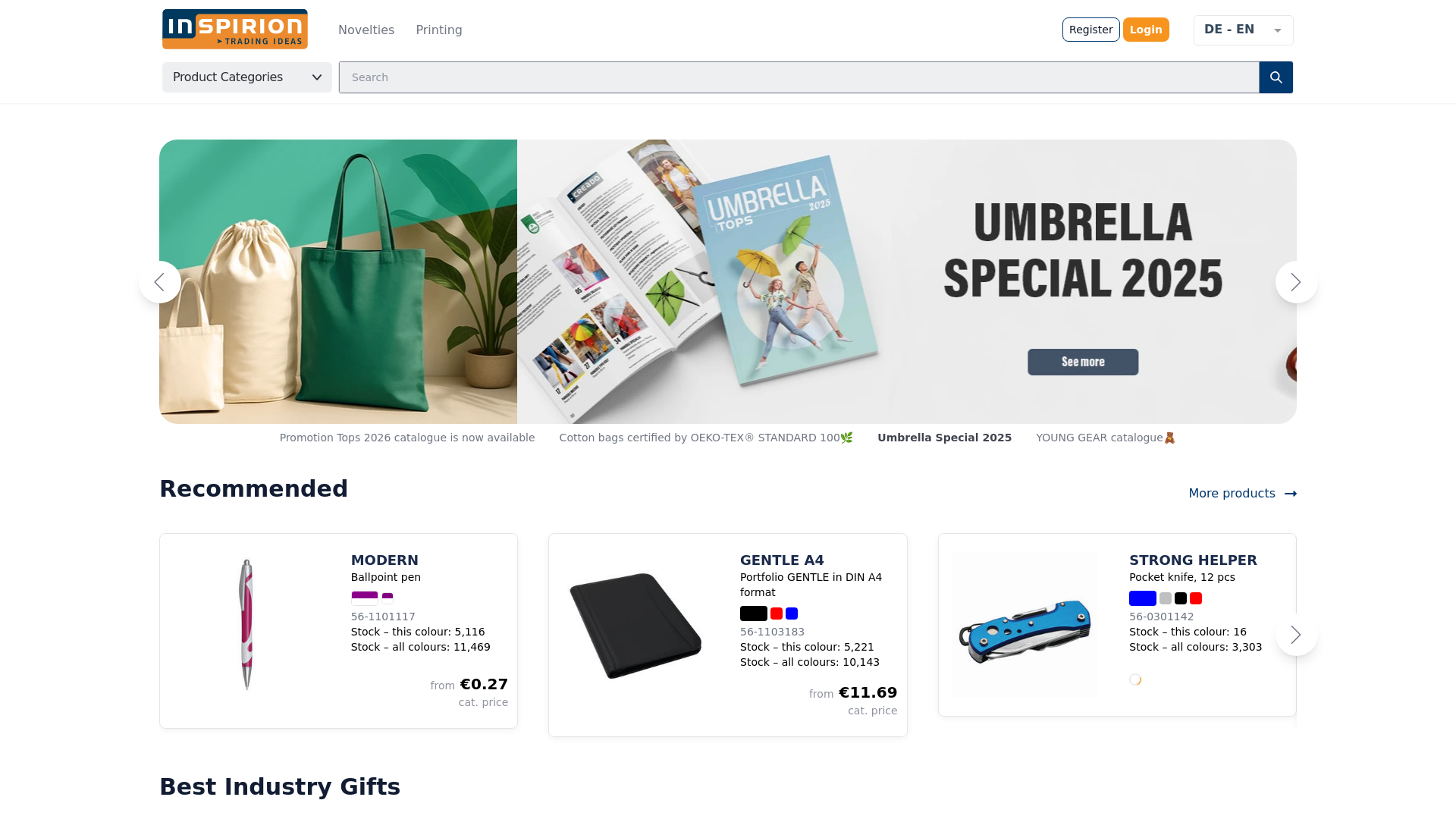 website screenshot of https://webshop.inspirion.eu/