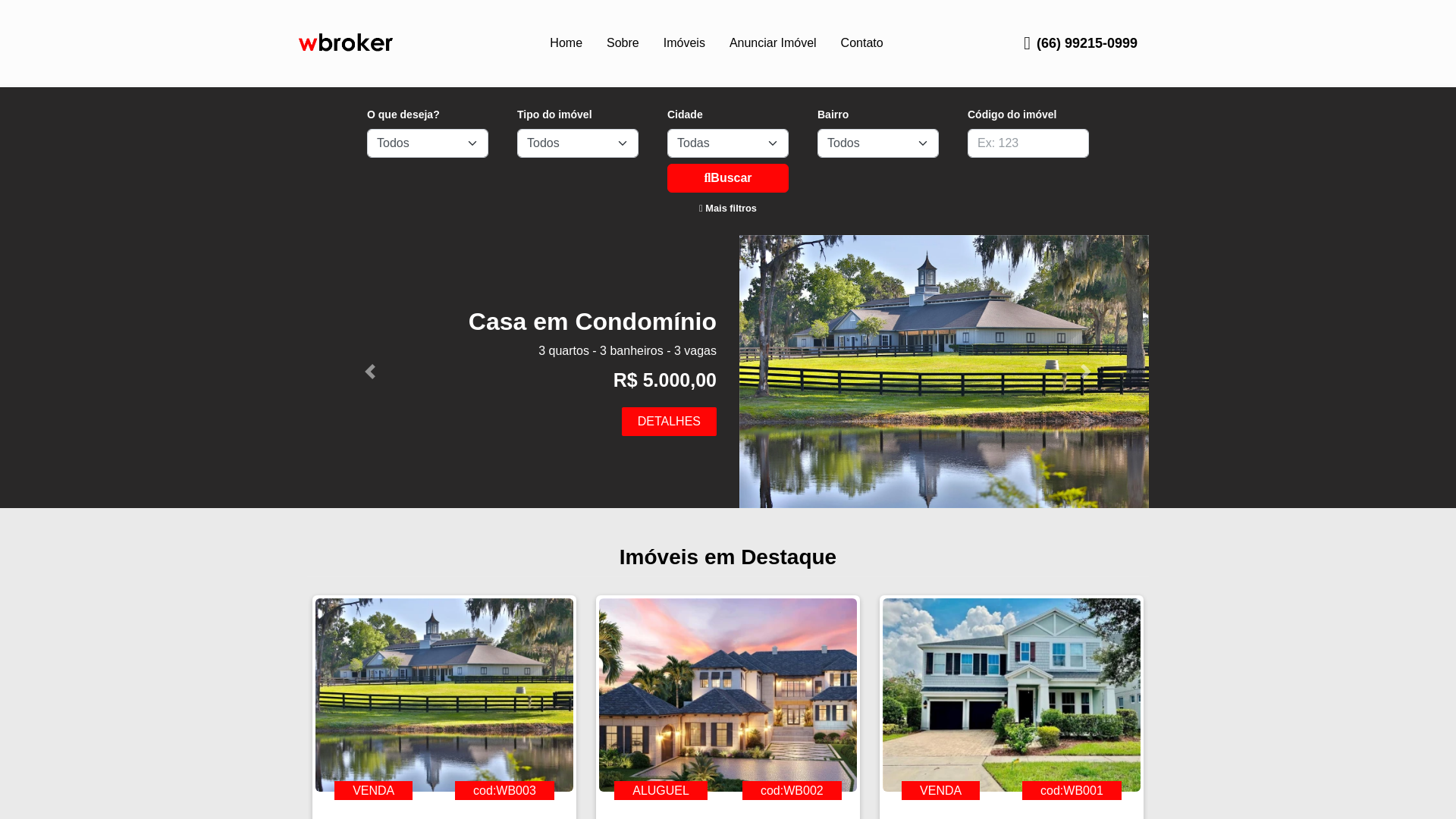 website screenshot of https://corretorwbroker.com.br/