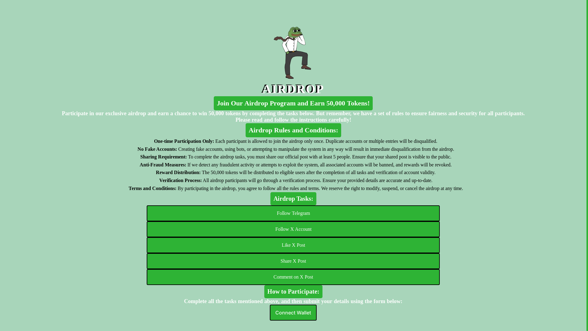 website screenshot of https://airdrop.realpepecoin.io/