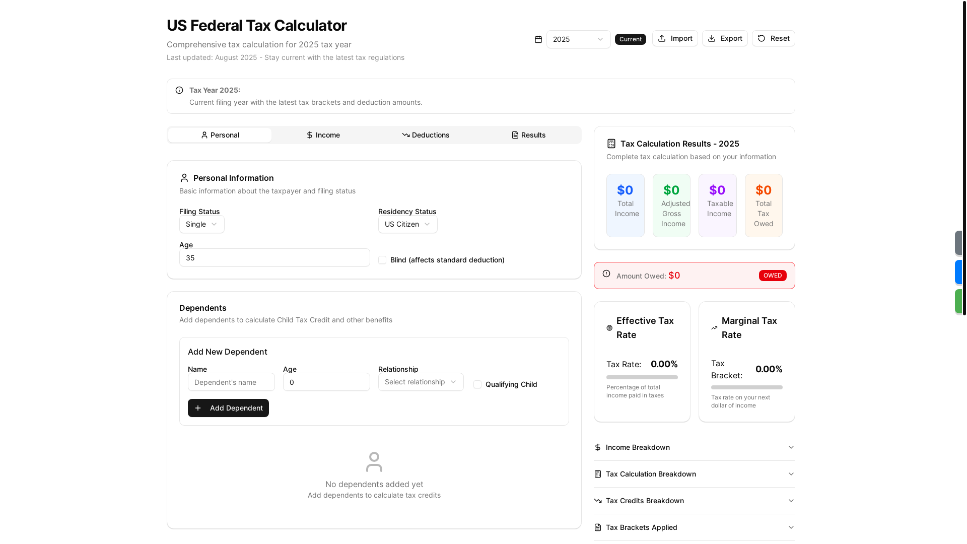 website screenshot of https://usa-income-tax-calculator.pages.dev/