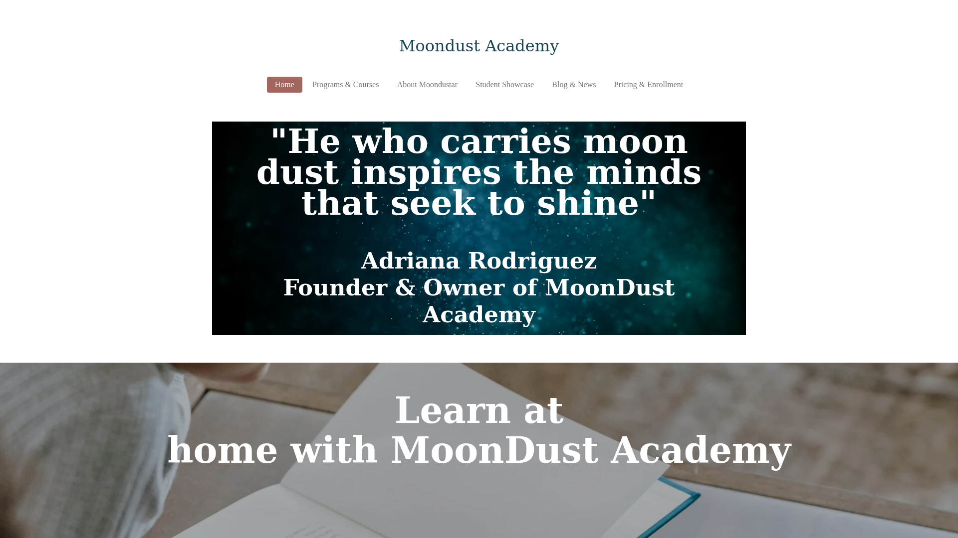 website screenshot of https://moondust-academy.com/