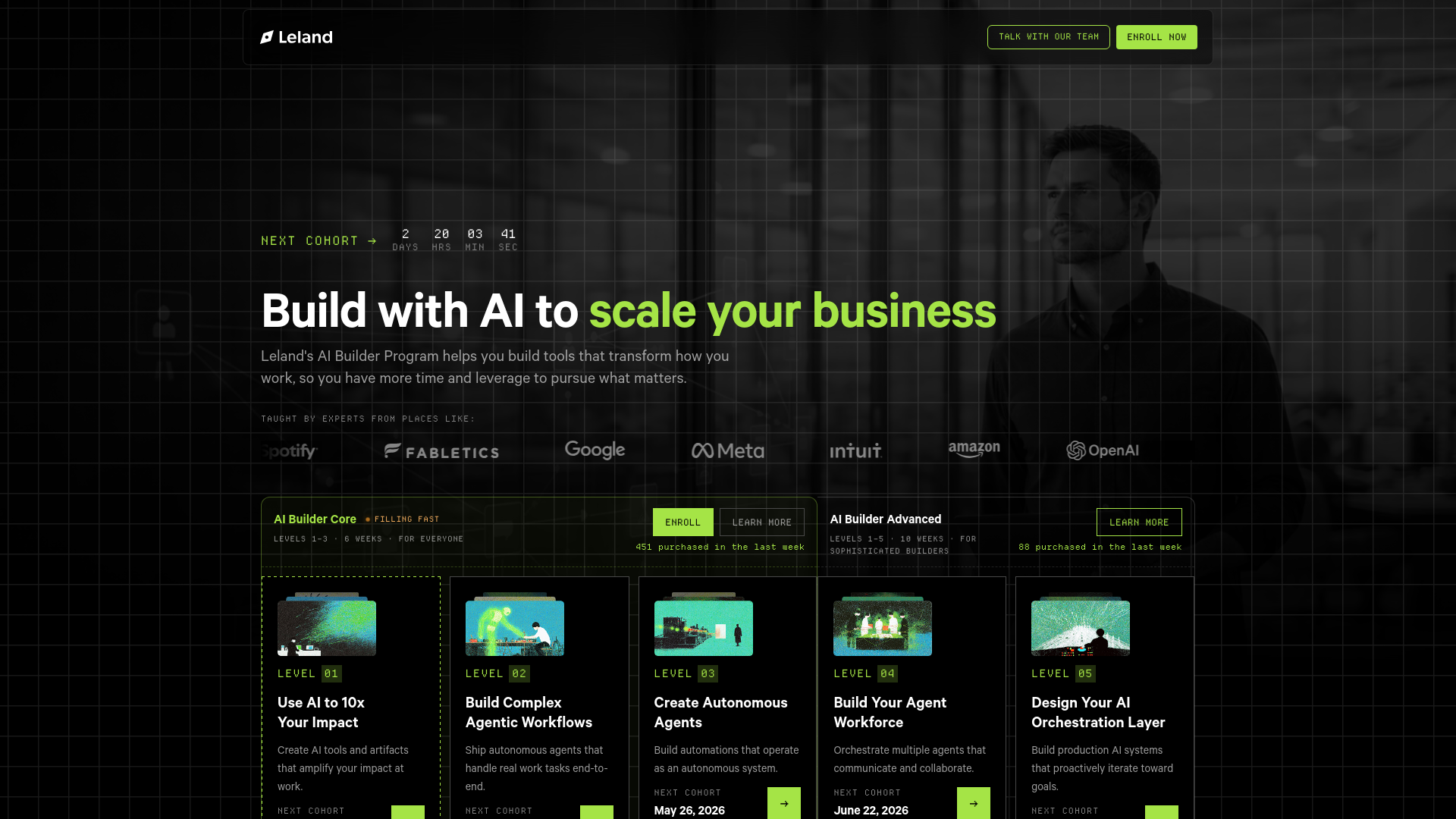 website screenshot of https://findleland.com/