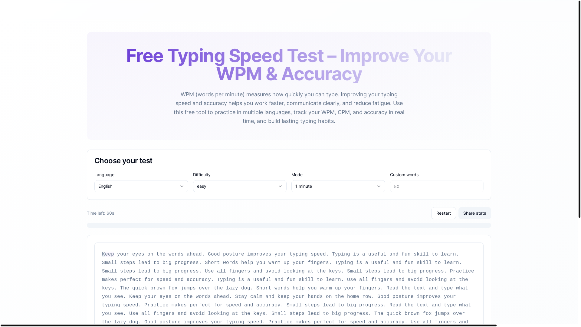 website screenshot of https://fasttypetest.com/