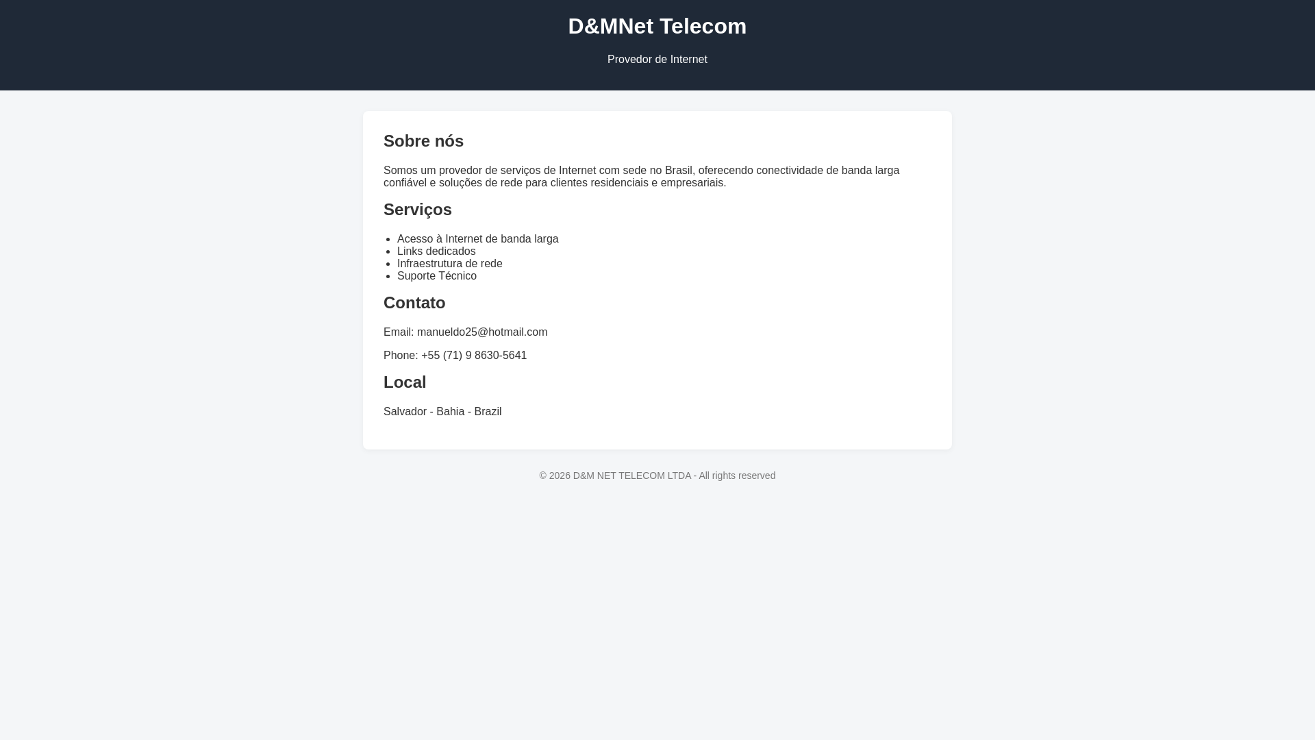 website screenshot of https://dmnetprovedor.com.br