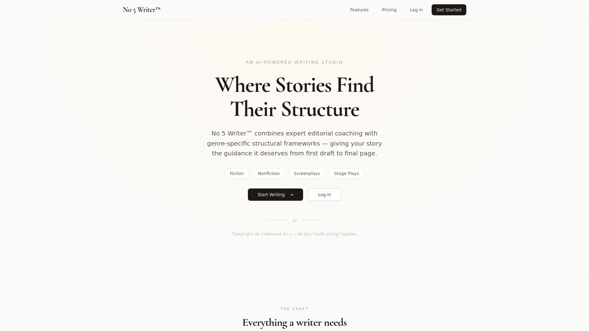 website screenshot of https://no5writer.ai