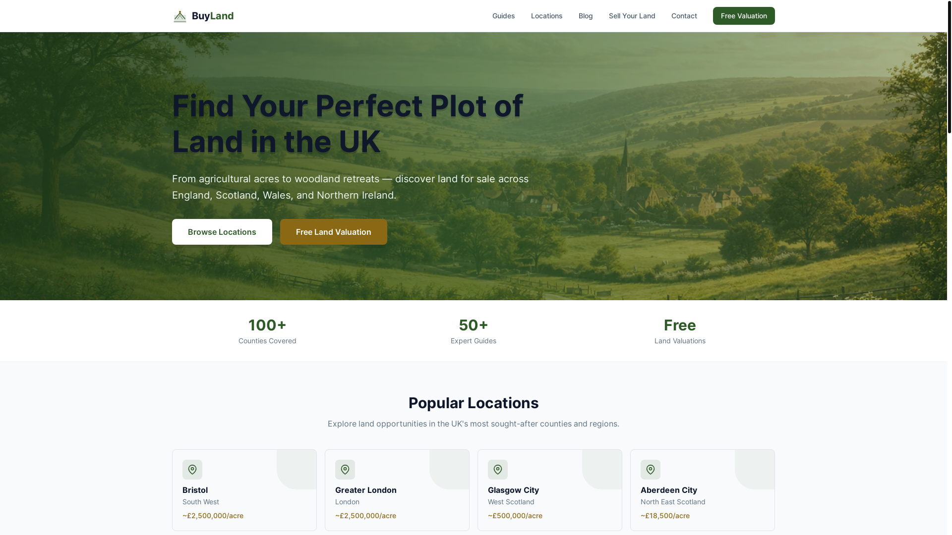 website screenshot of https://buyland.co.uk/