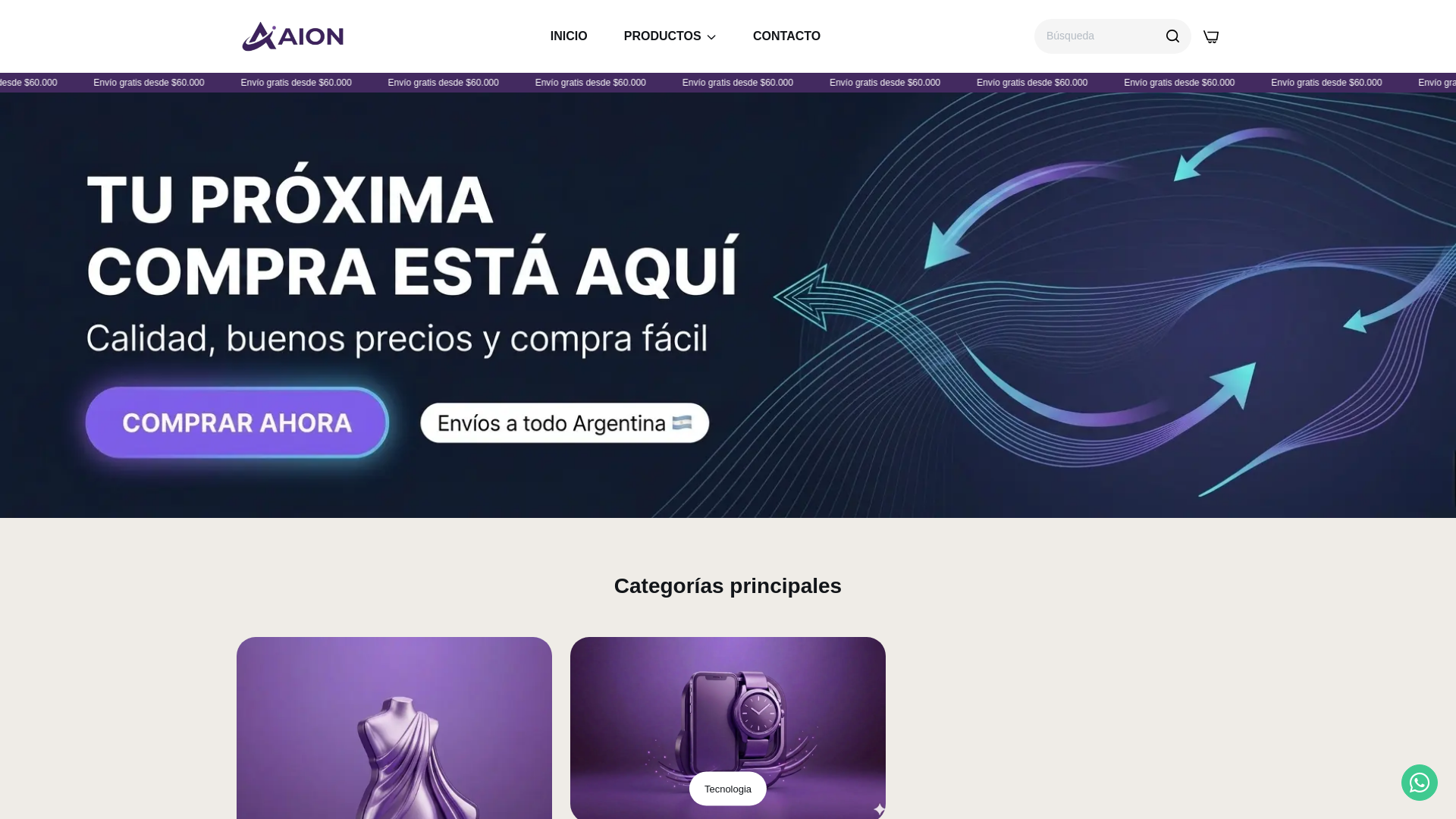 website screenshot of https://tiendaion.com/