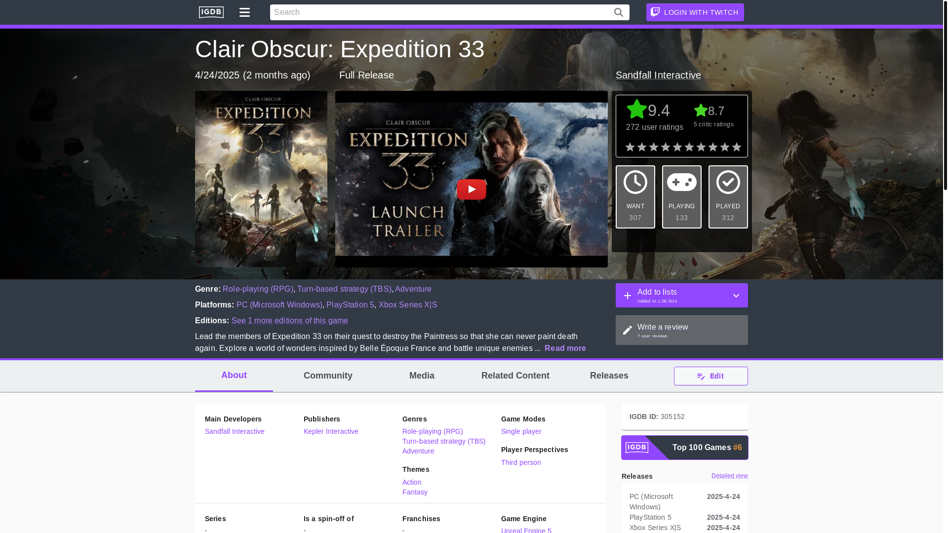 website screenshot of https://www.igdb.com/games/clair-obscur-expedition-33