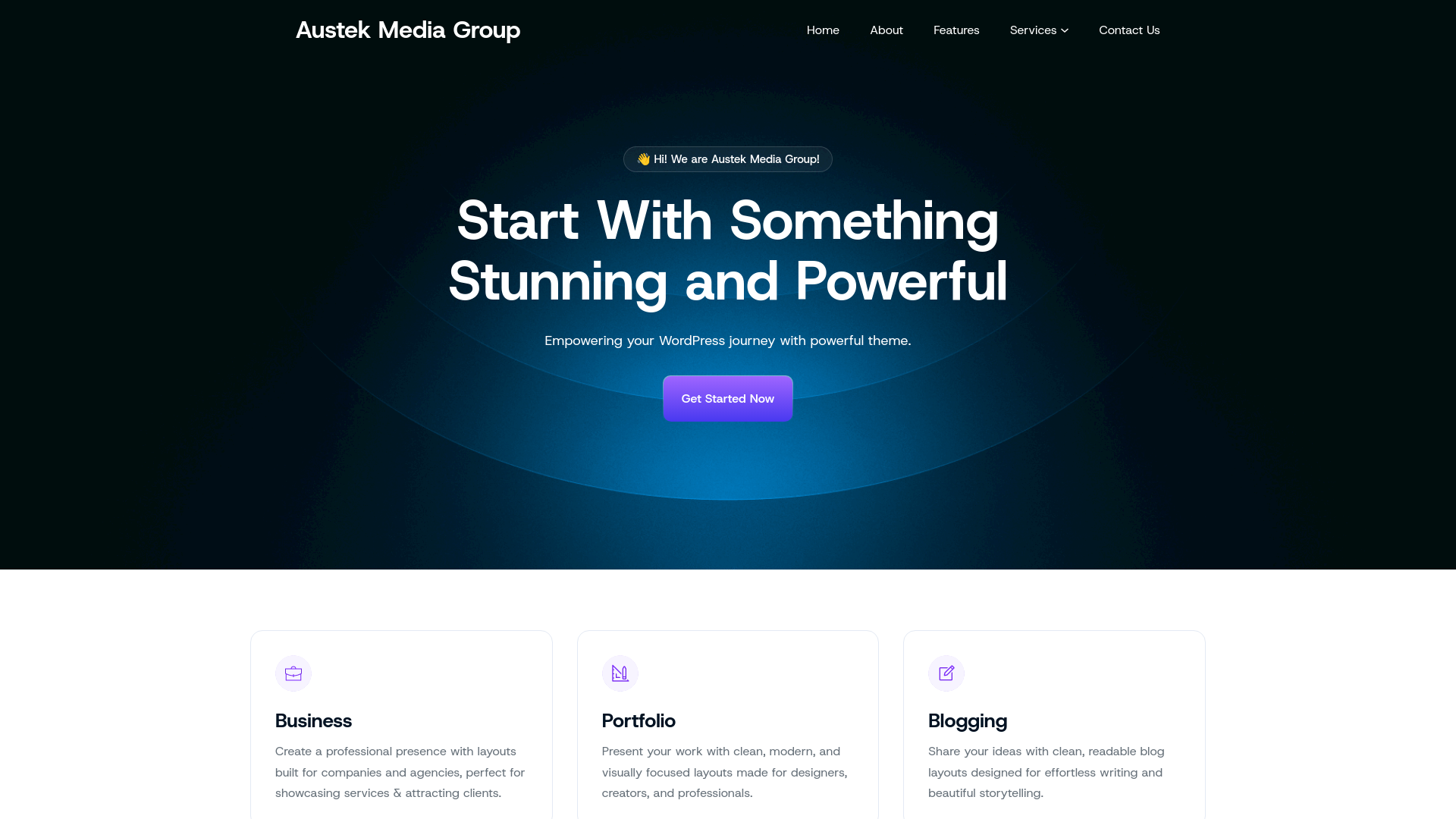 website screenshot of https://austekmedia.com/