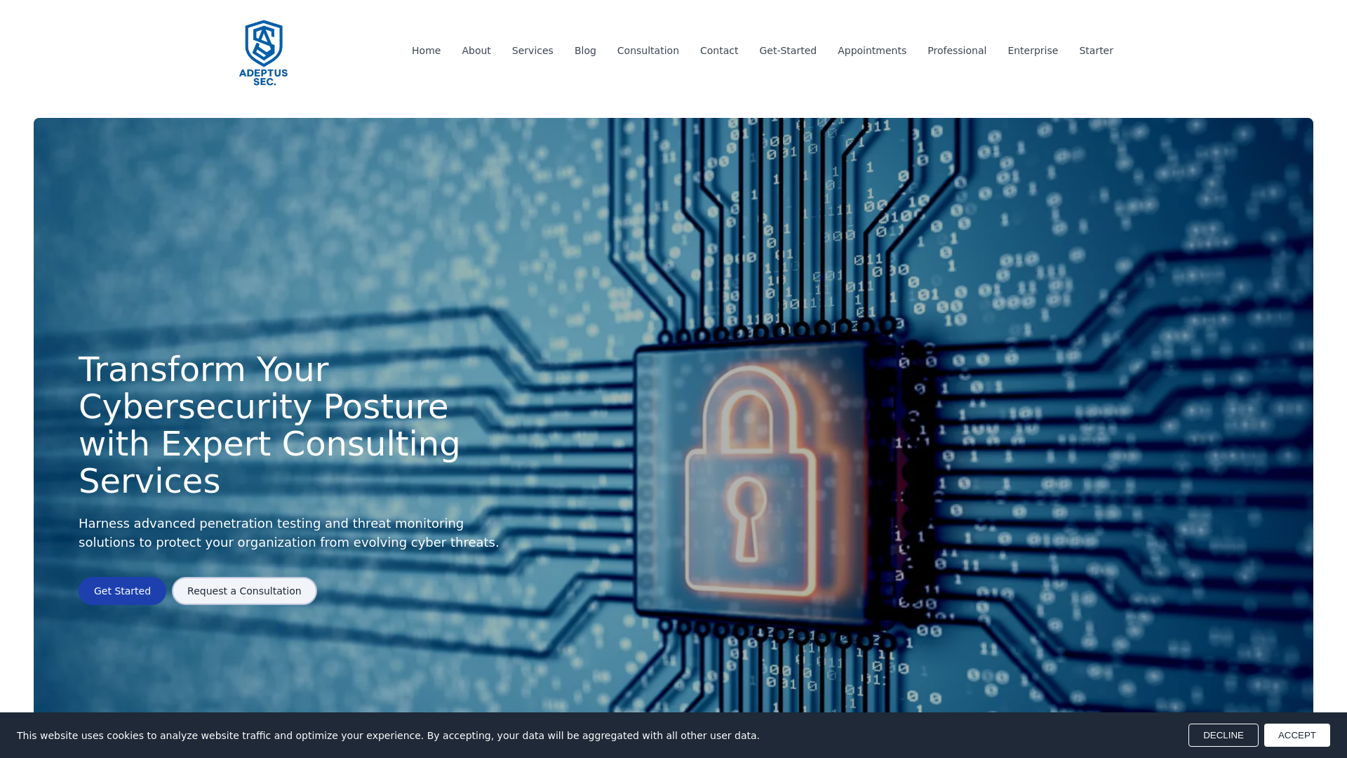 website screenshot of https://adeptussec.com