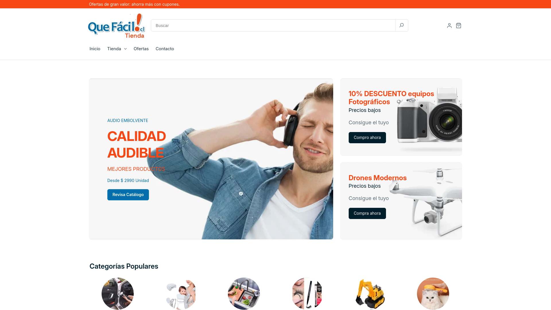 website screenshot of https://quefacil-tienda.cl/