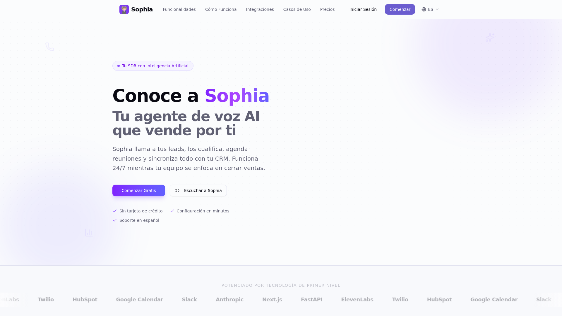 website screenshot of https://getsophia.io