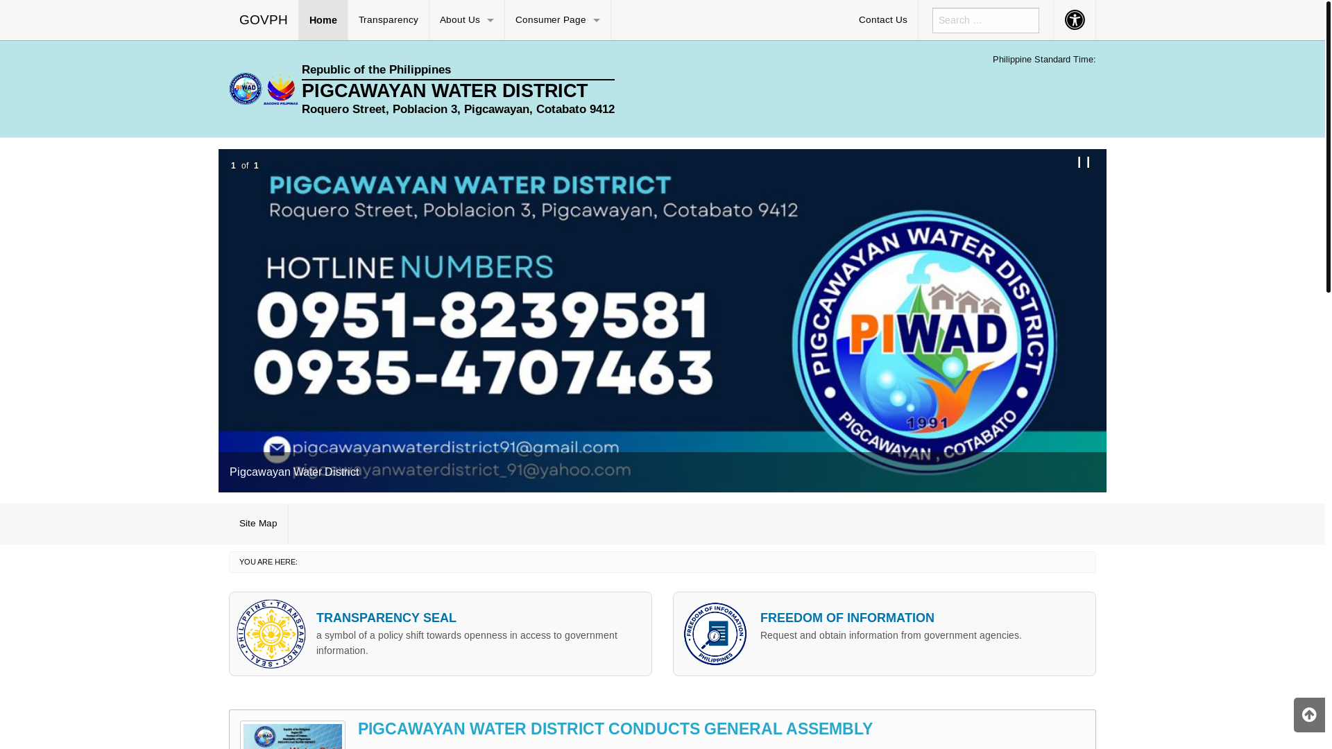website screenshot of https://pigcawayan-water.gov.ph/