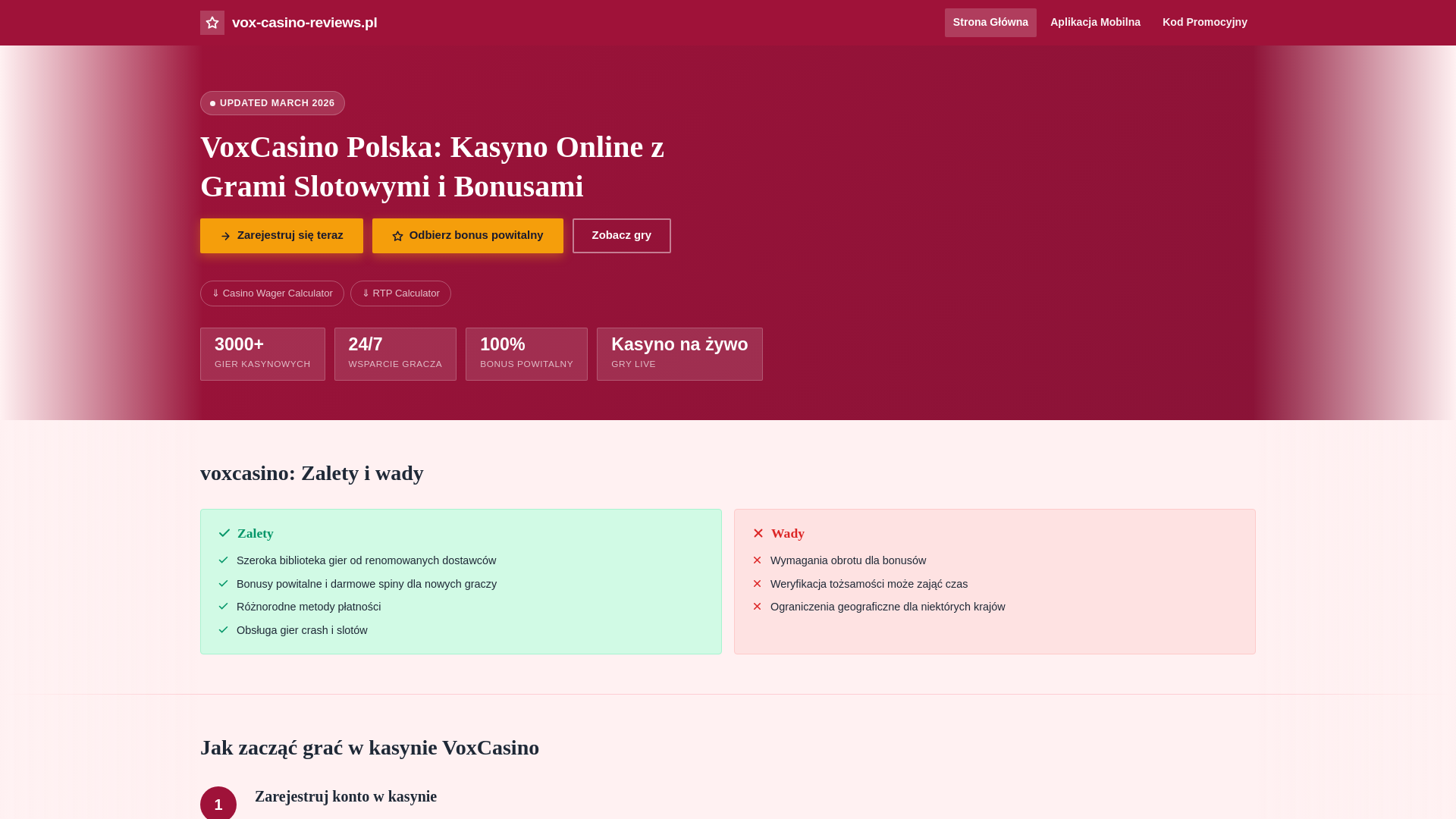 website screenshot of https://vox-casino-reviews.pl/