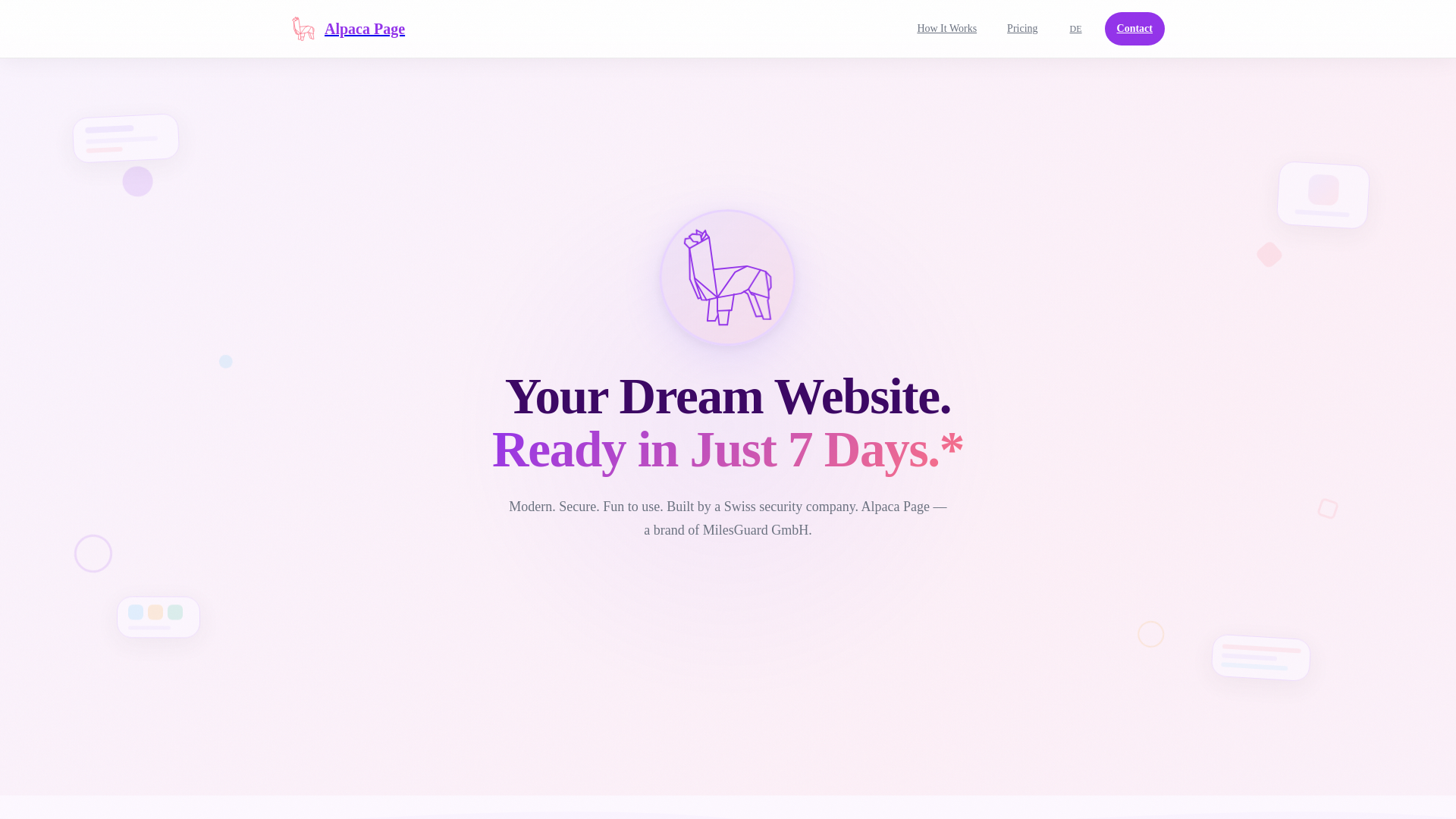 website screenshot of https://alpacapage.com/