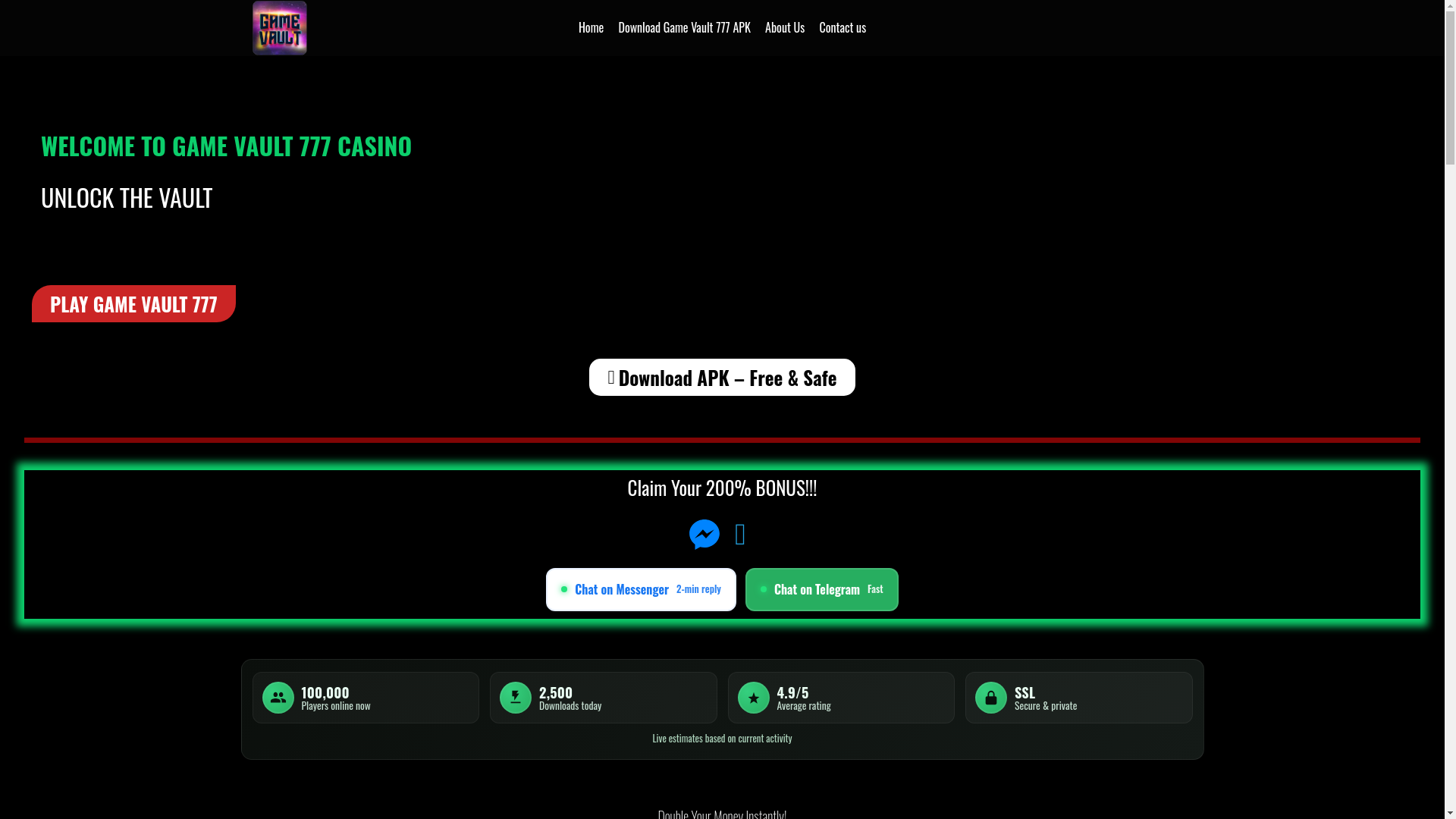 website screenshot of https://gamevault777.vip/