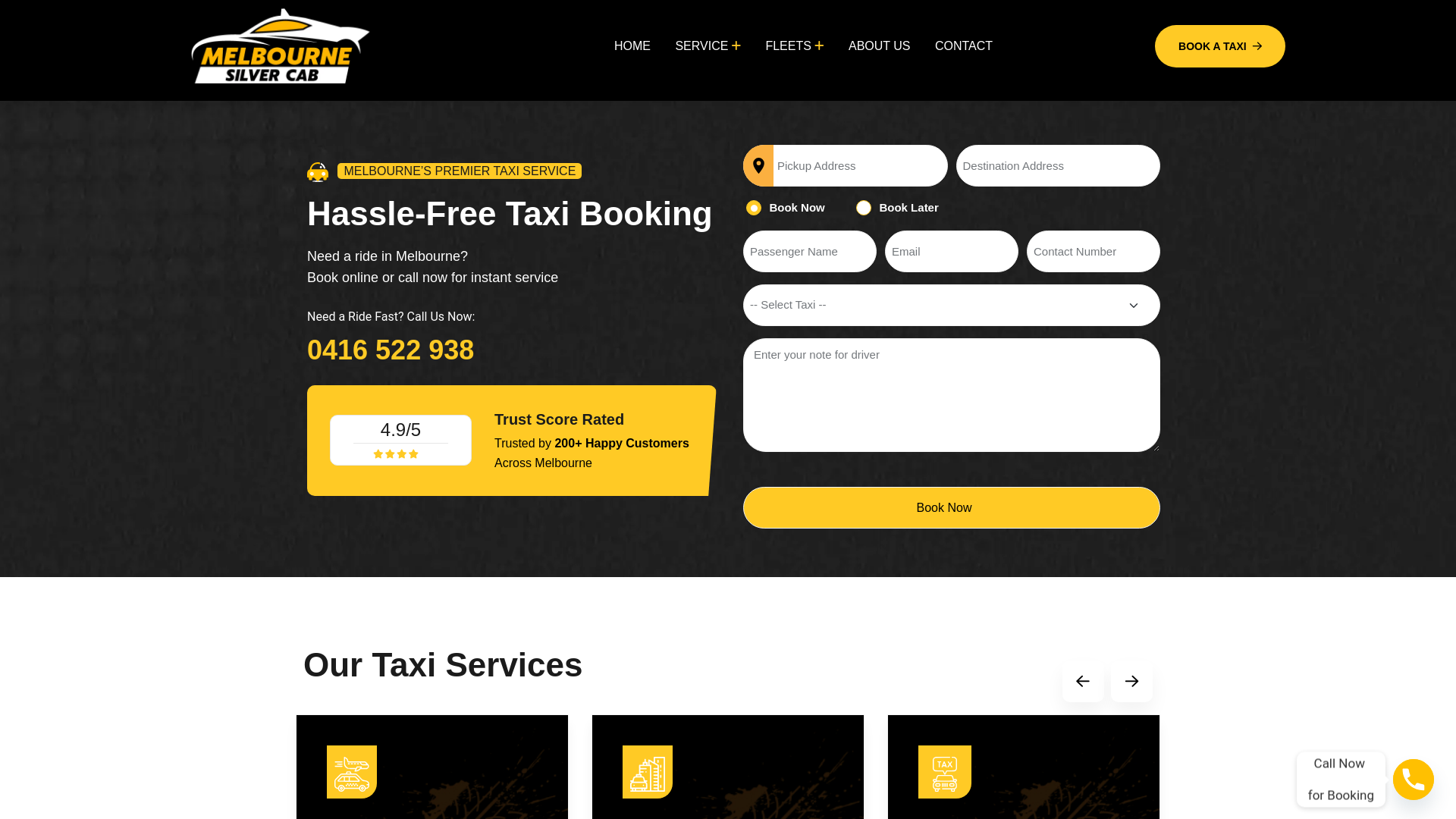 website screenshot of https://melbournesilvercab.online/