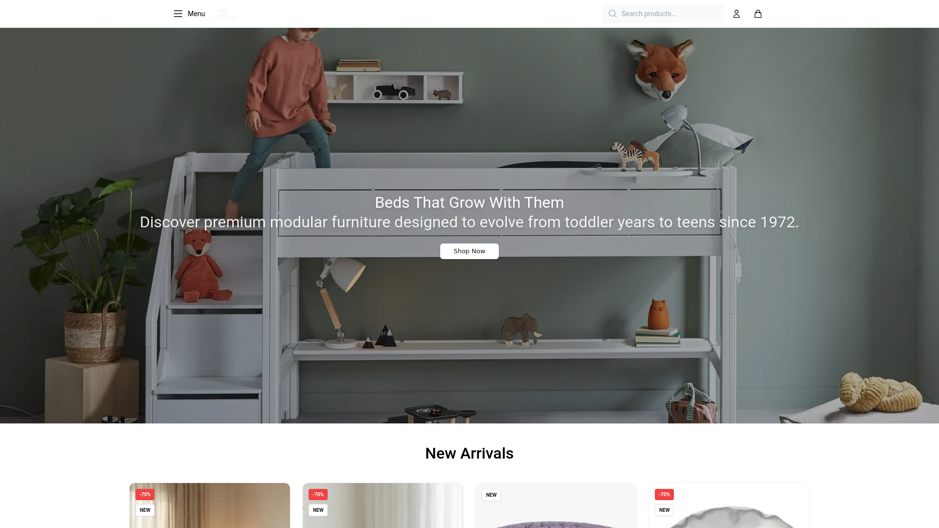 website screenshot of https://officiallifetimekidsrooms.shop