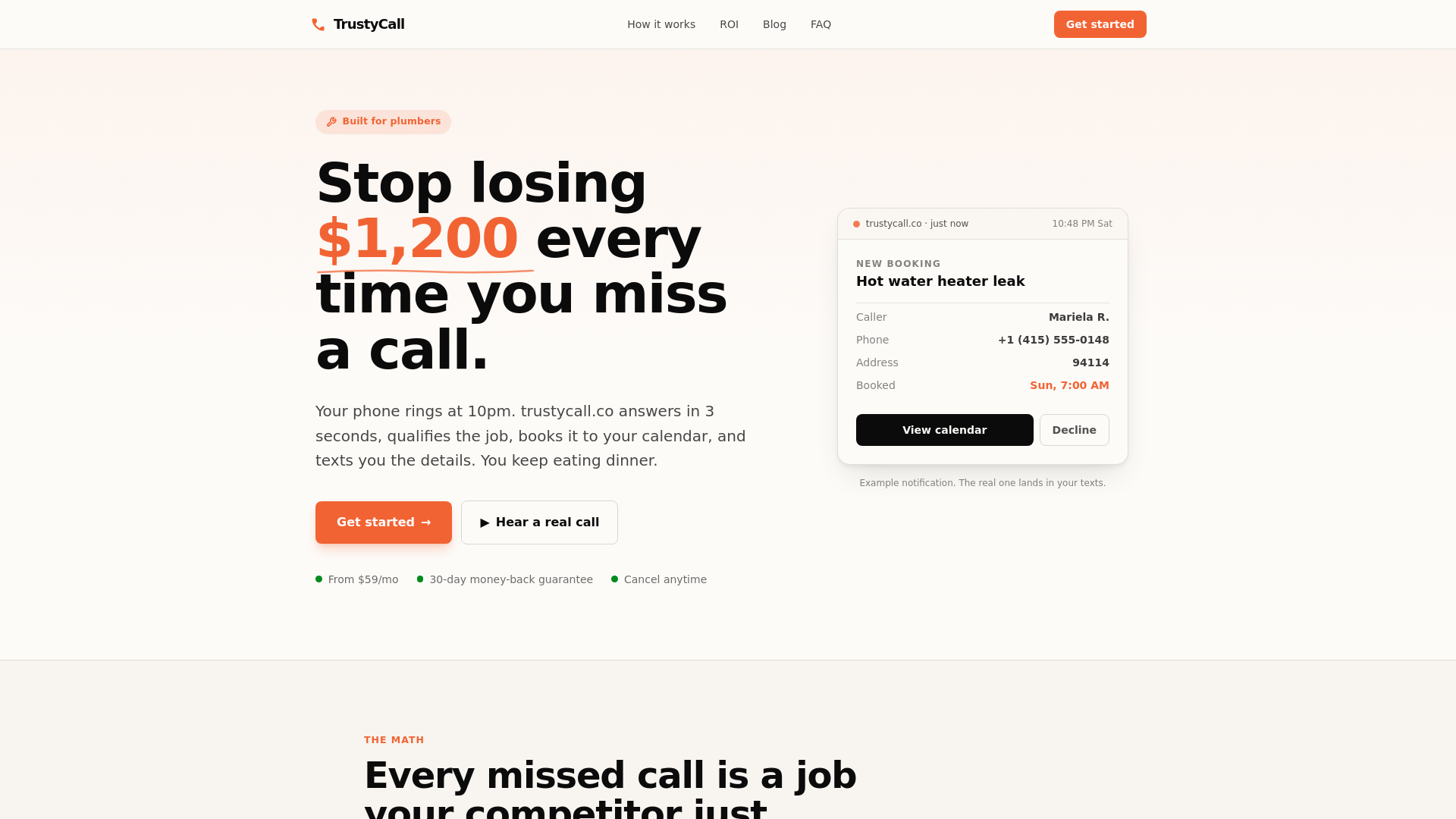 website screenshot of https://trustycall.co/