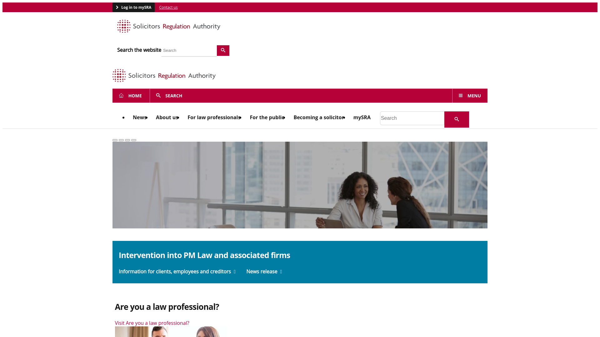 website screenshot of https://www.sra.org.uk/