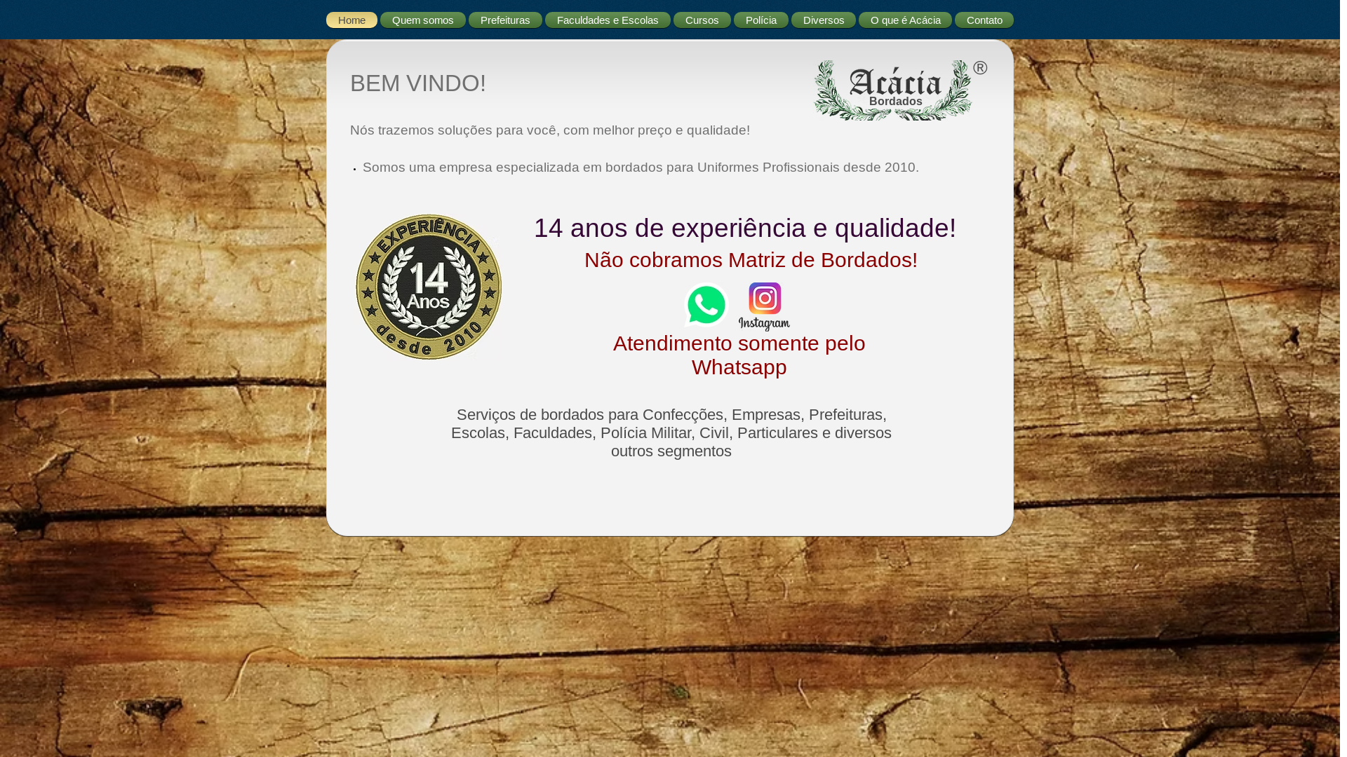 website screenshot of https://acaciabordados.com.br/