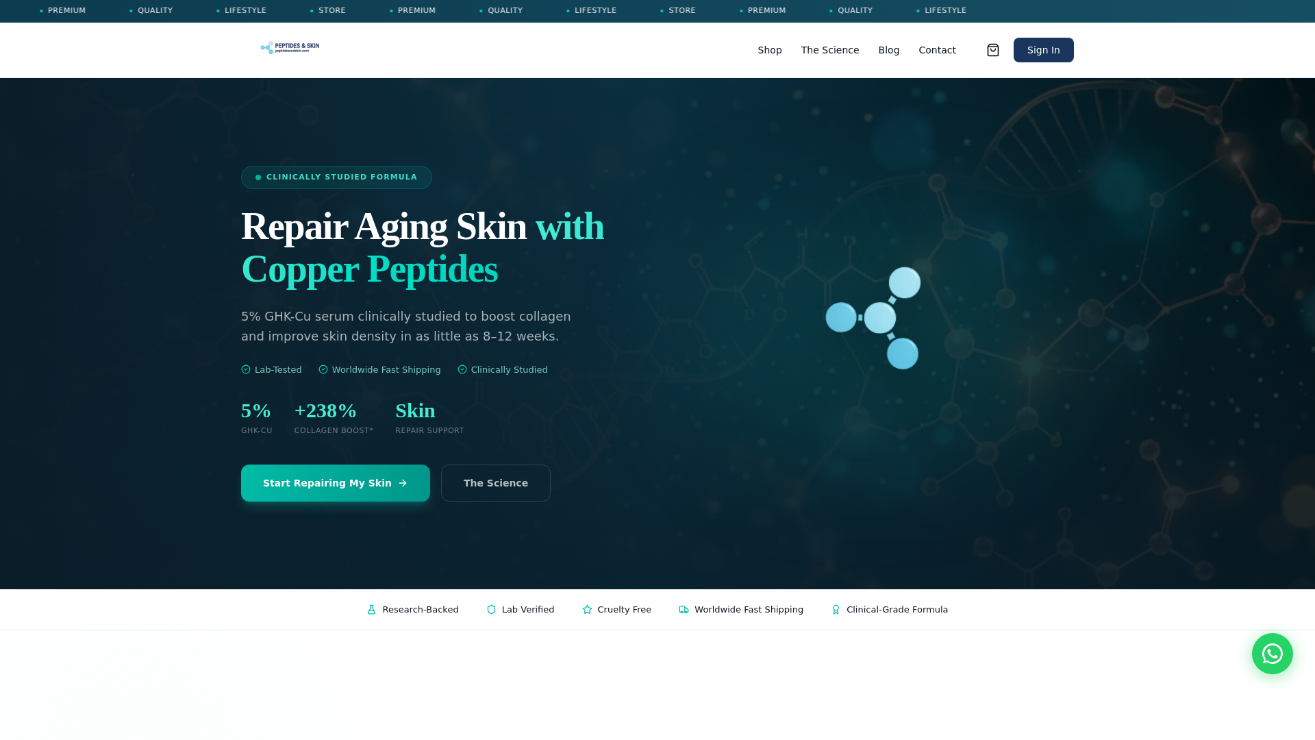 website screenshot of https://peptidesandskin.com