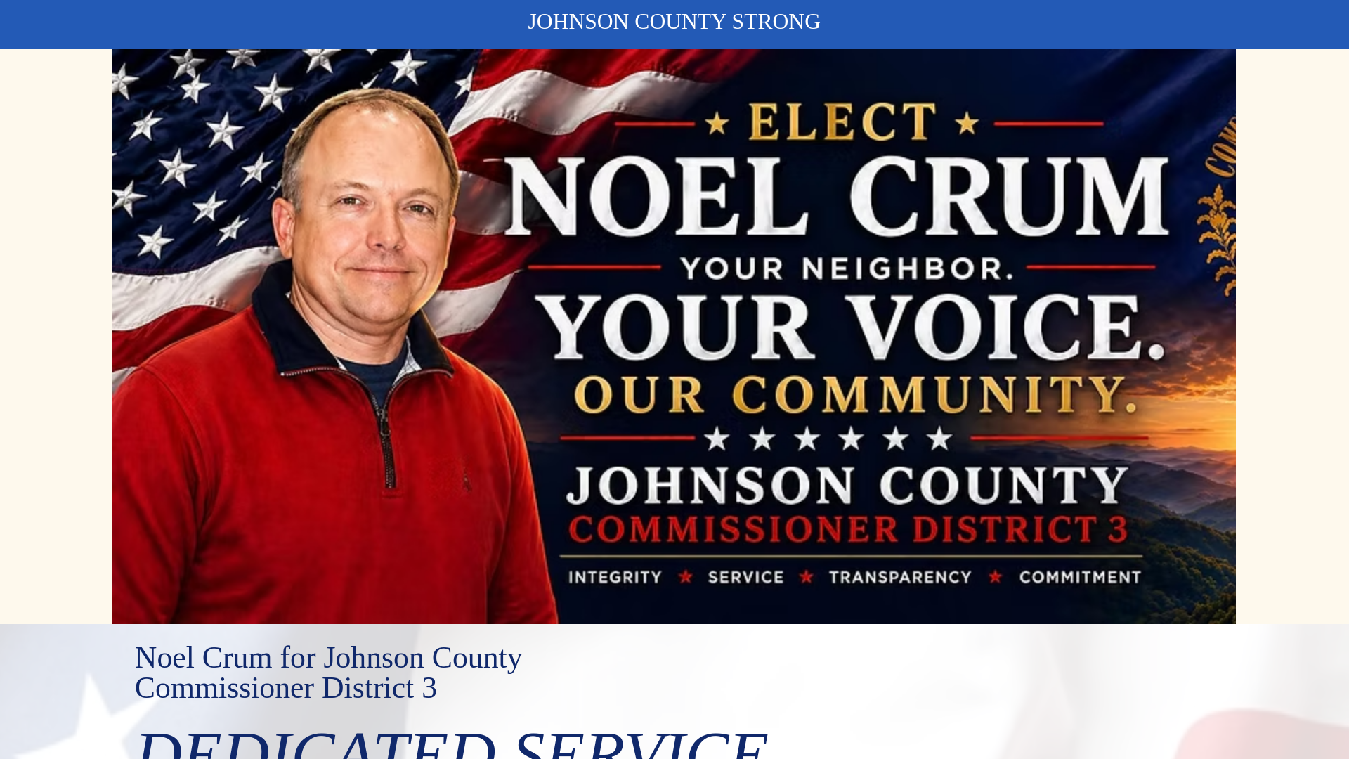 website screenshot of https://noelcrumforjohnsoncountycommissioner.com/