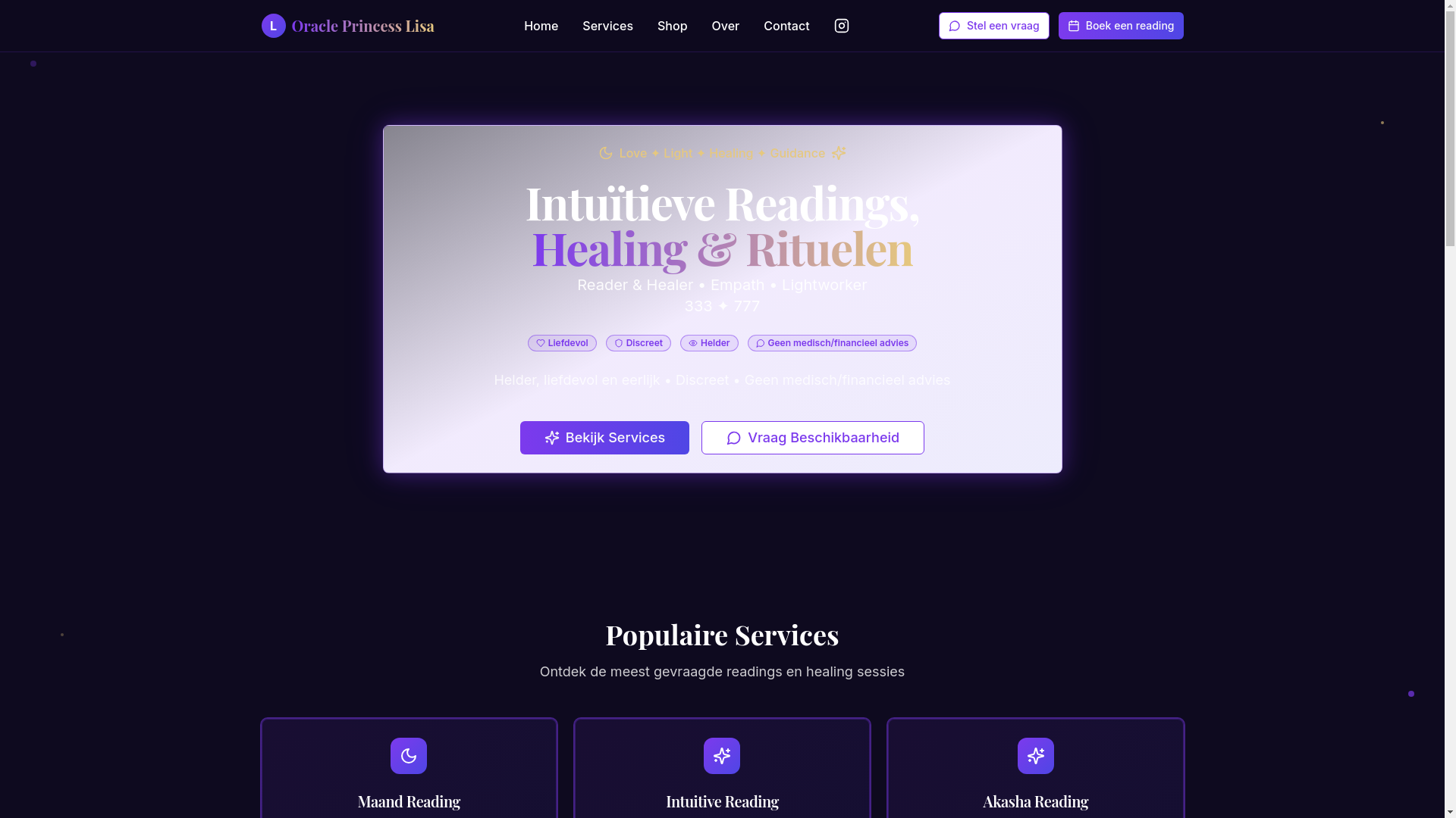 website screenshot of https://oracleprincesslisa.nl/