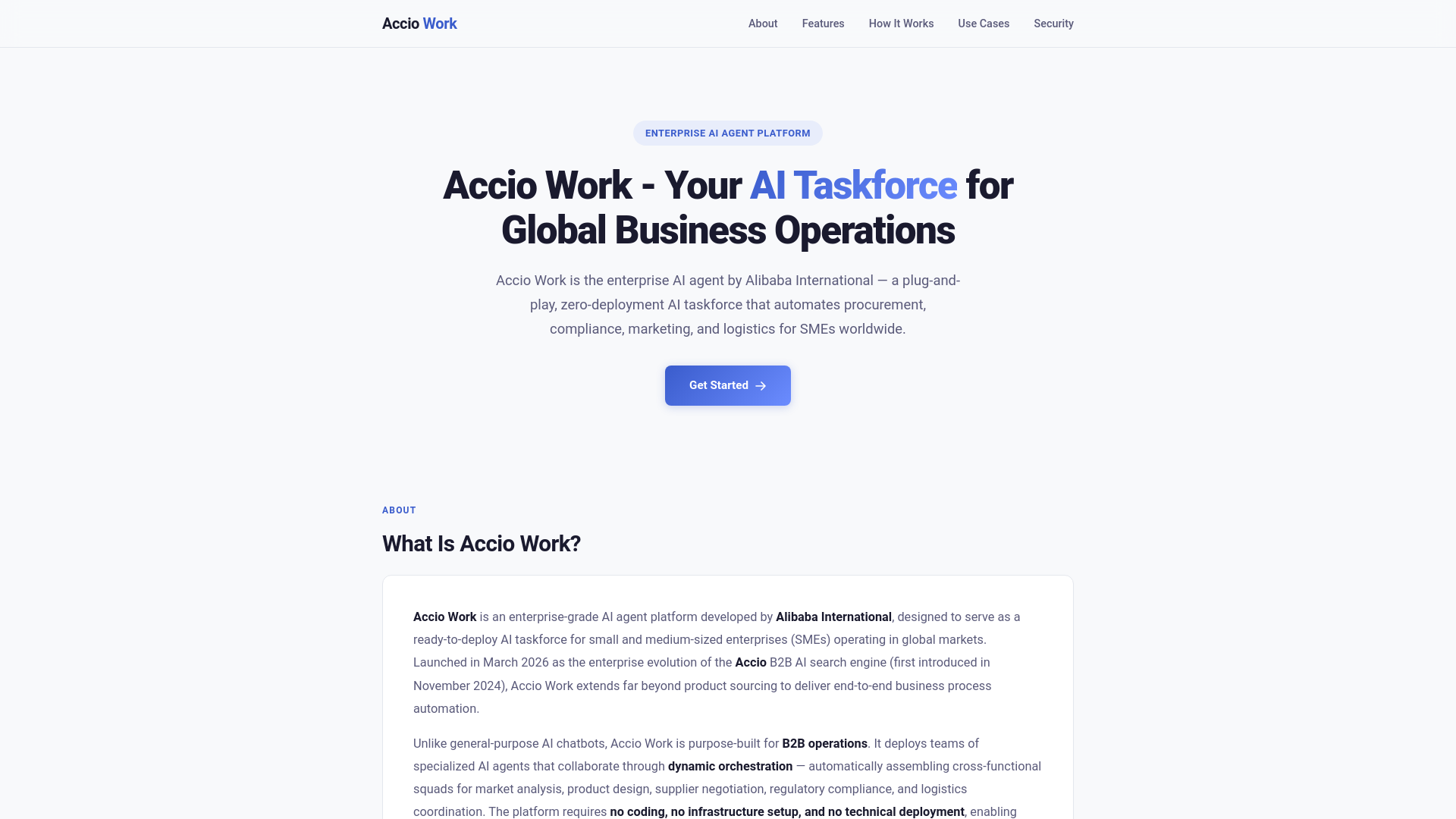 website screenshot of https://accio.works