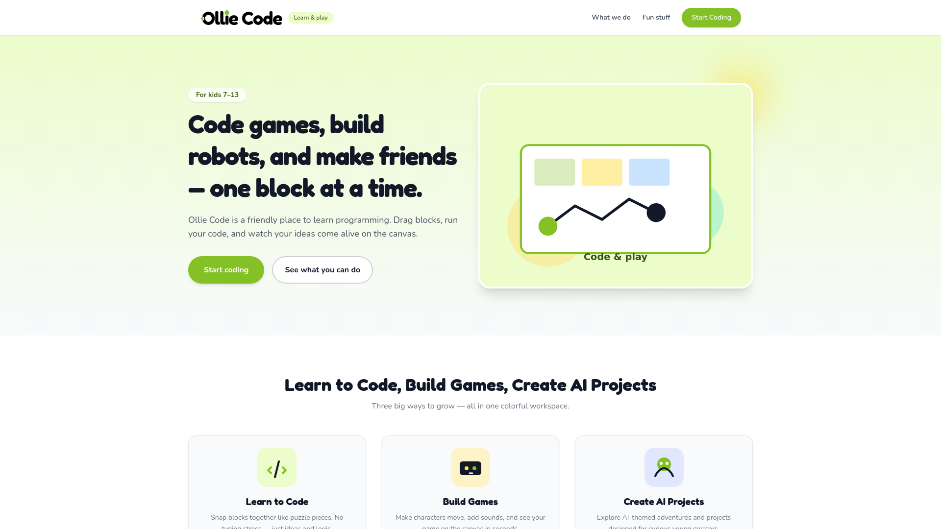 website screenshot of https://olliecode.com/