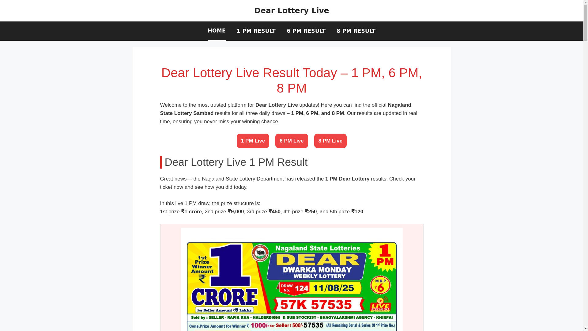 website screenshot of https://dearlotterylive.net/