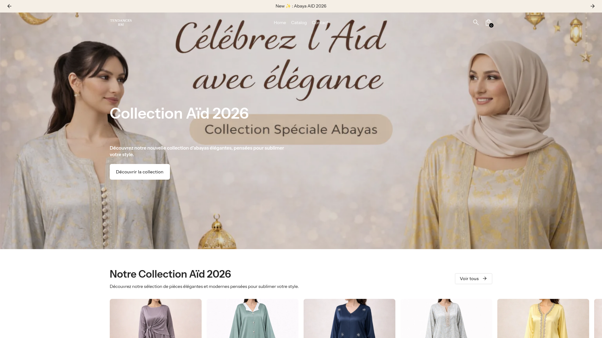 website screenshot of https://tendancesrm.store/