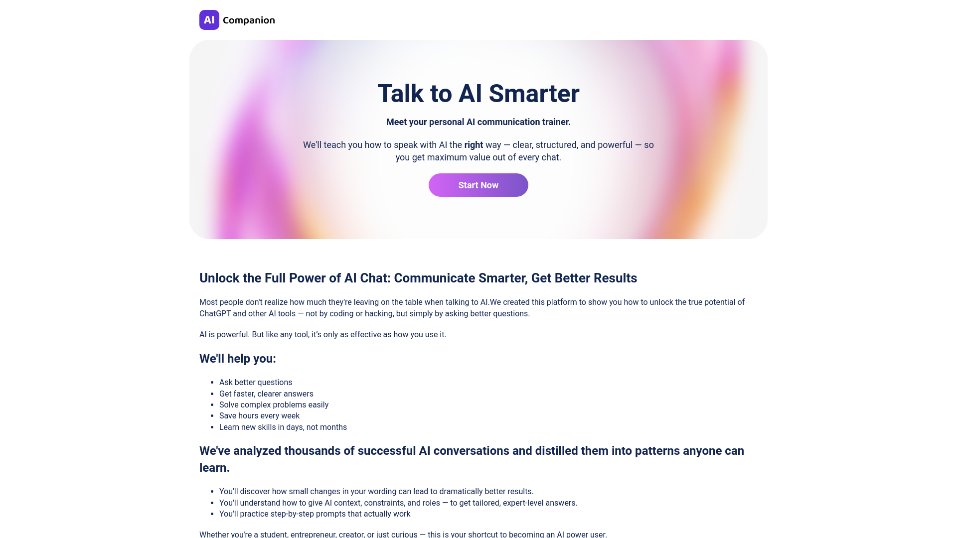 website screenshot of https://smartaicompanions-frontend.pages.dev/