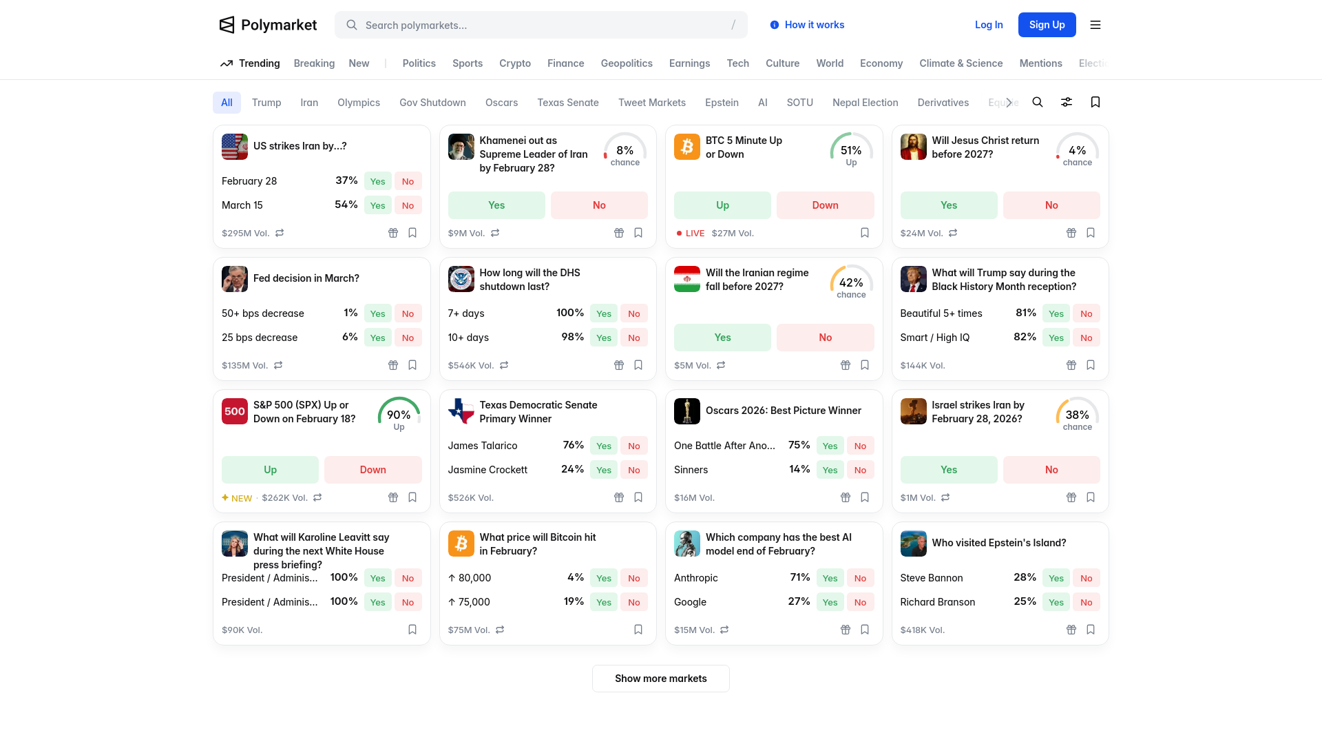 website screenshot of https://polymarket.com/