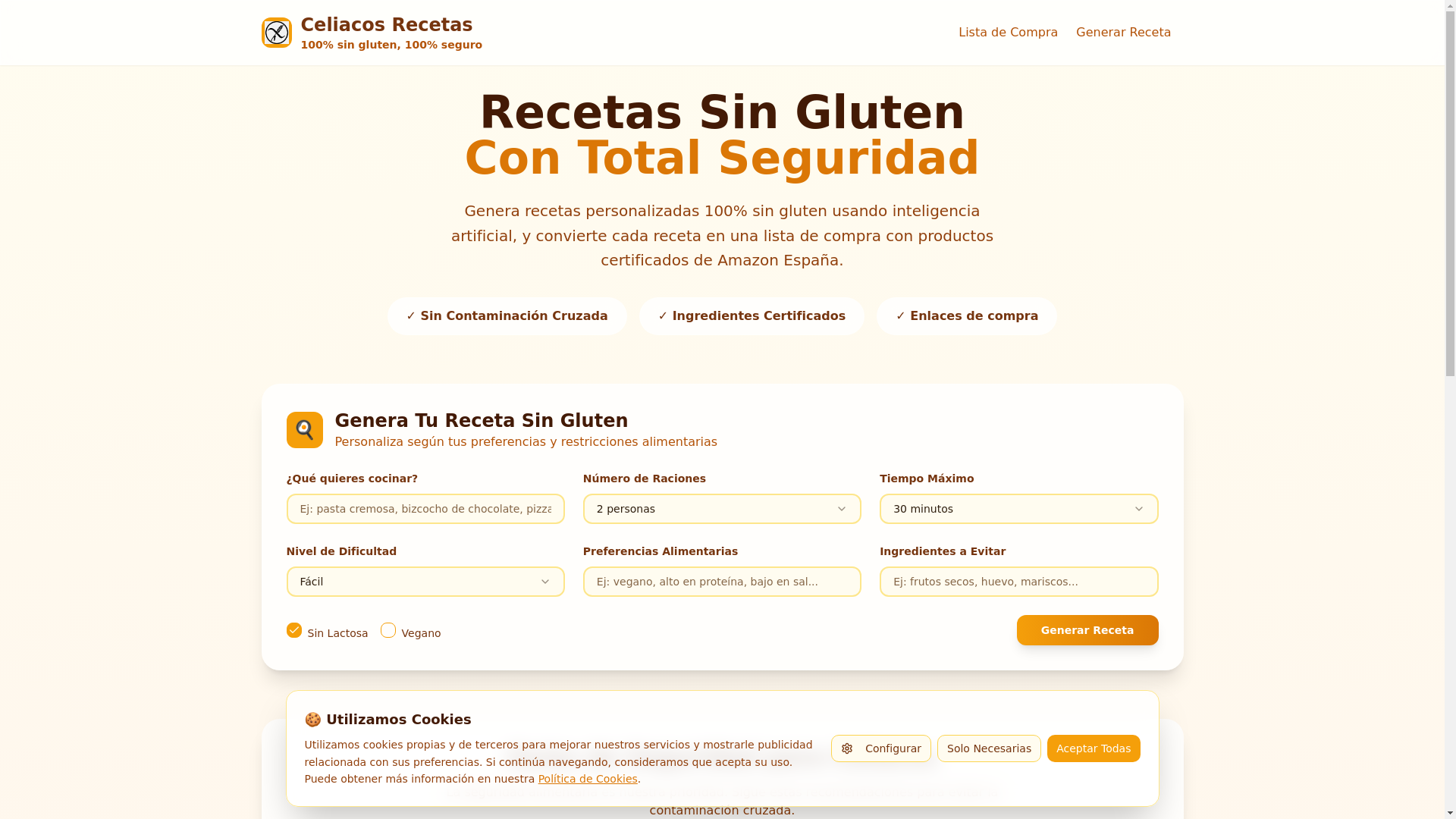 website screenshot of https://recetassingluten.pro/