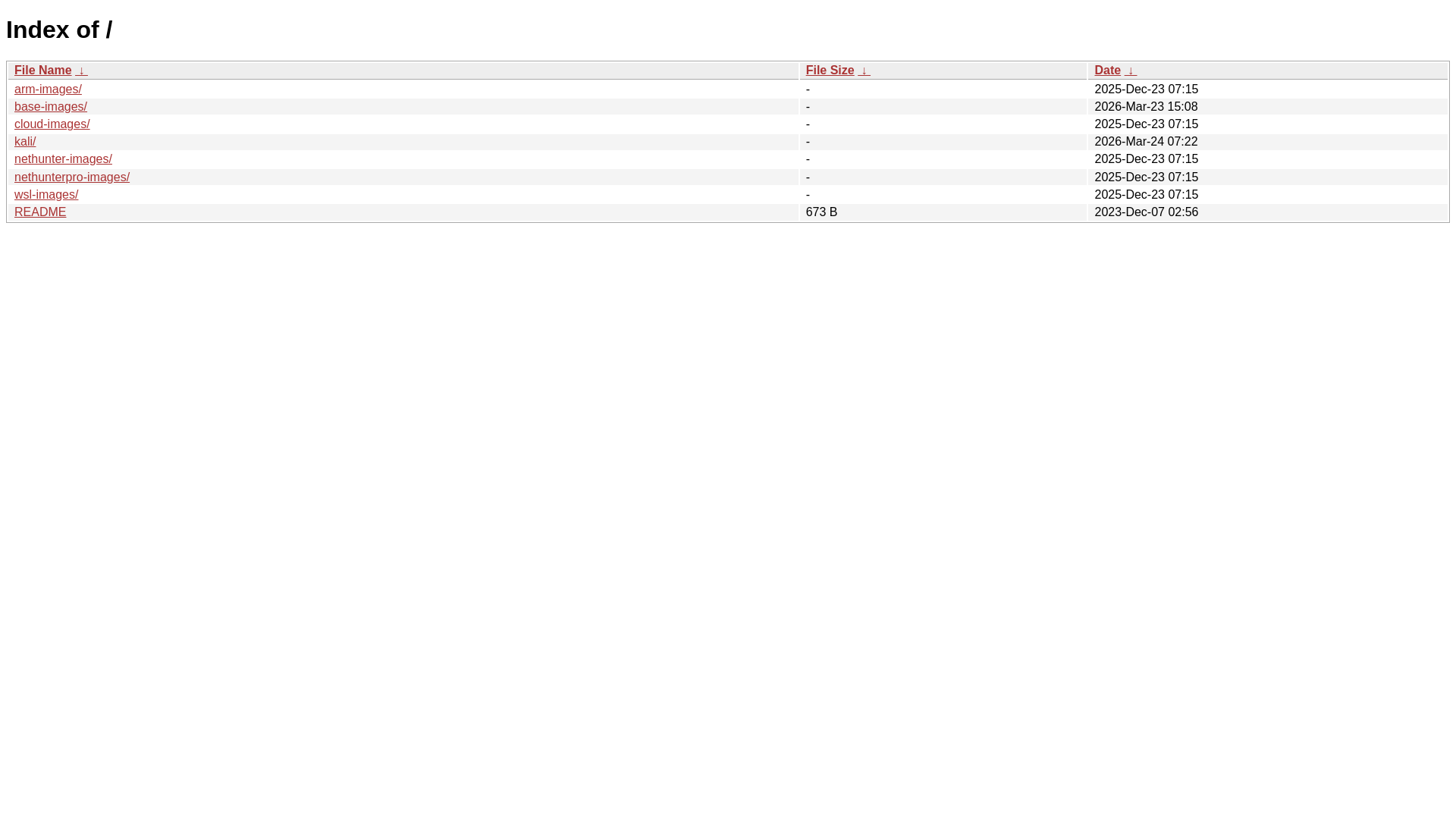 website screenshot of https://kali.download/