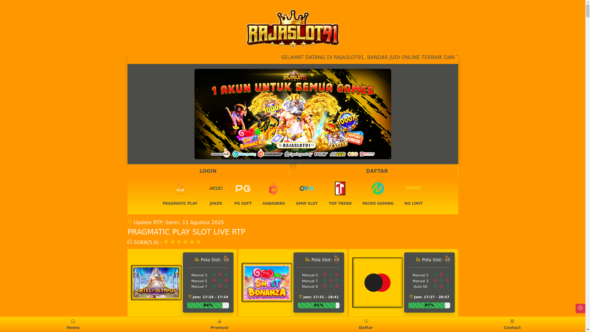 website screenshot of https://raja91premiumrtp.space/