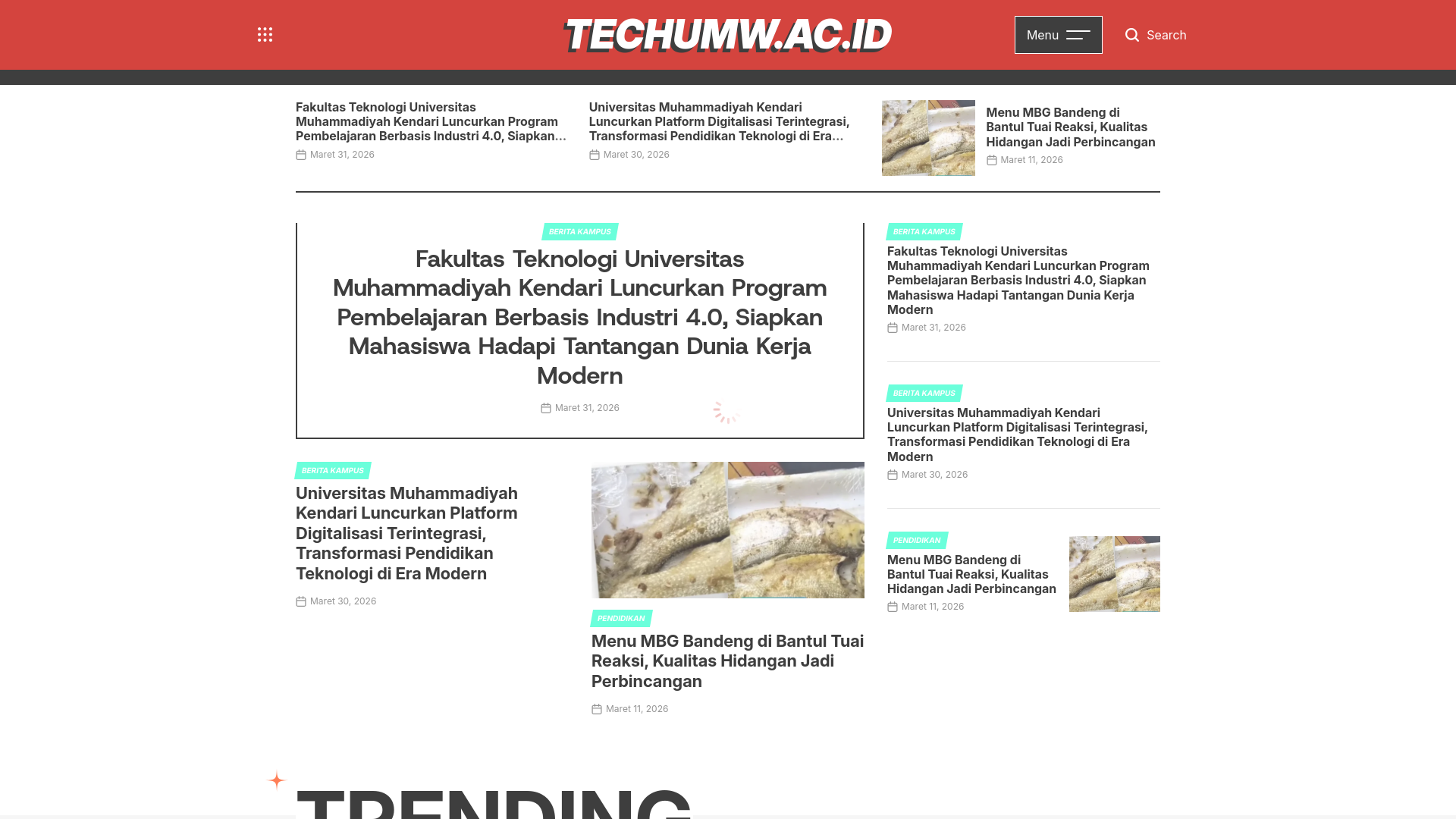 website screenshot of https://techumw.ac.id