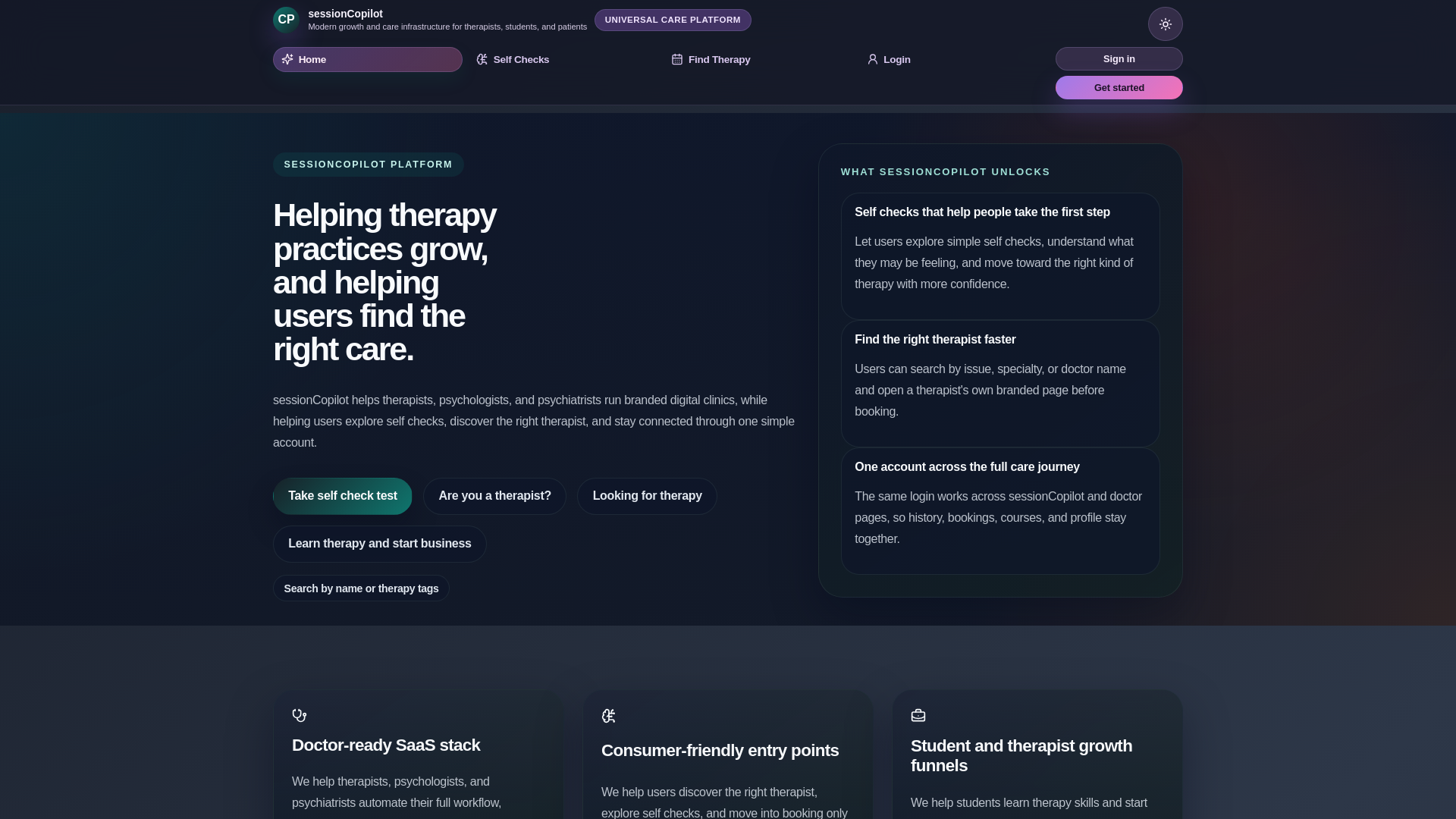 website screenshot of https://sessioncopilot.in/