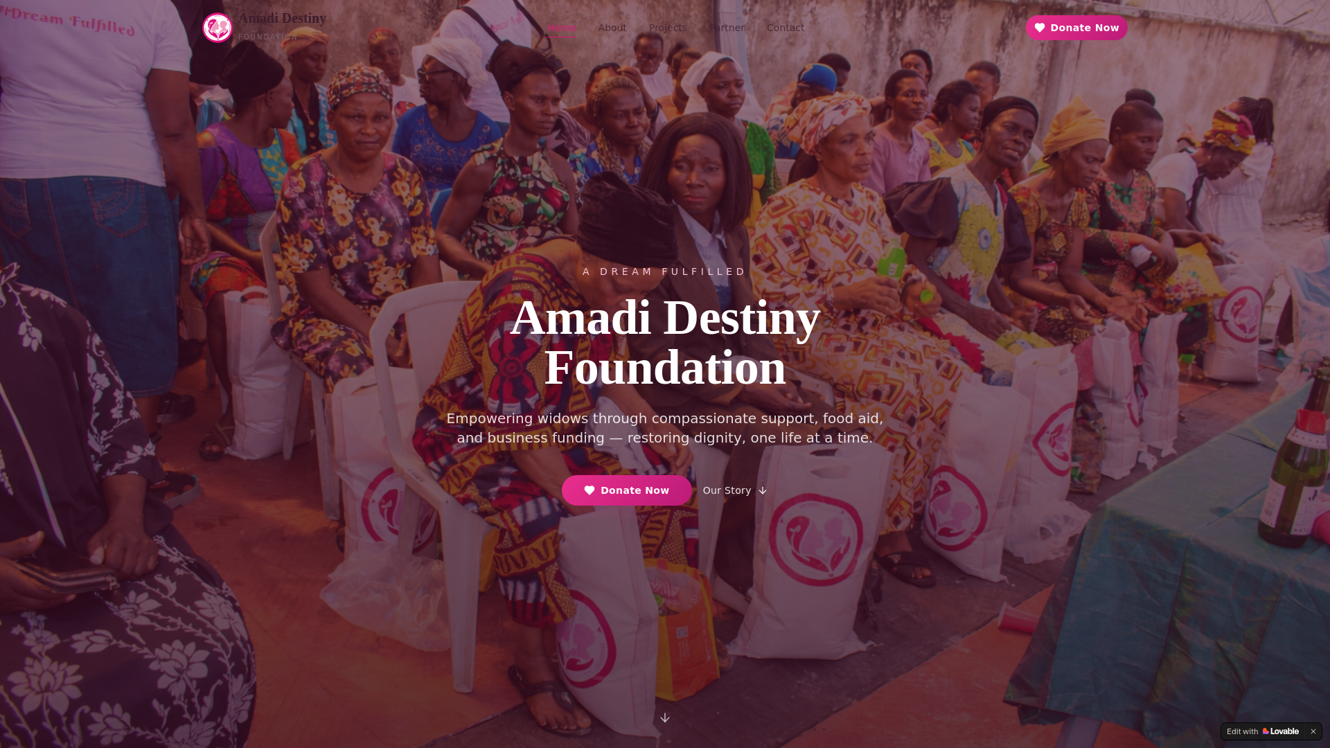 website screenshot of https://amadidestinyfoundation.org/