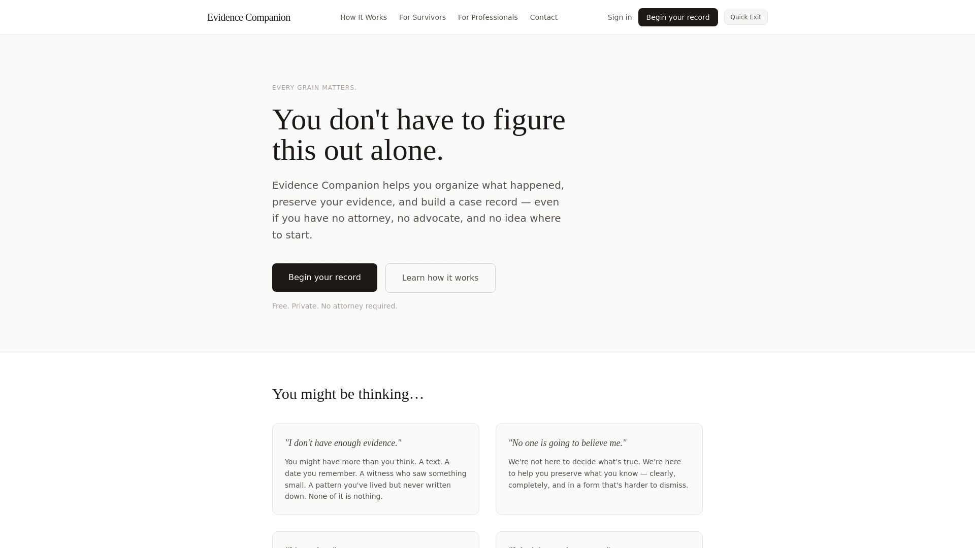 website screenshot of https://evidencecompanion.com/
