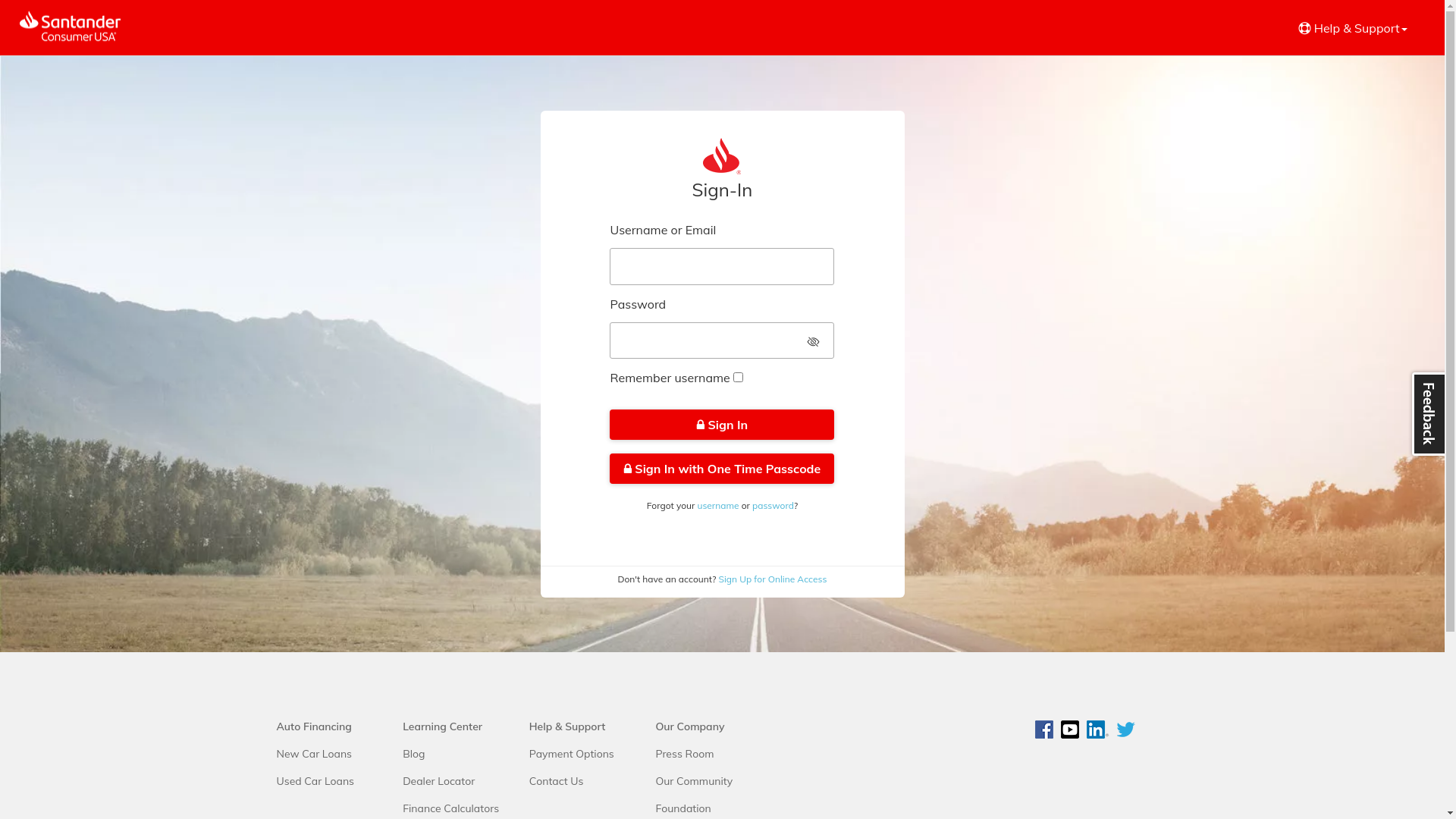 website screenshot of https://myaccount.santanderconsumerusa.com/Account/AccountSummary
