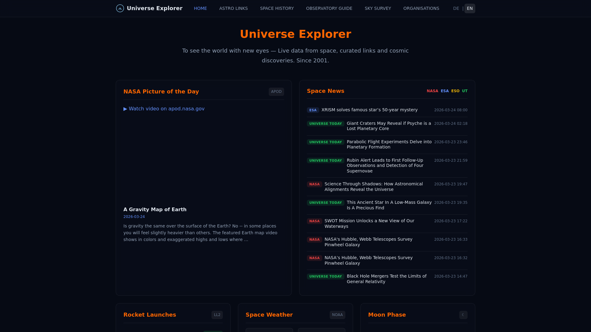 website screenshot of https://universeexplorer.de/