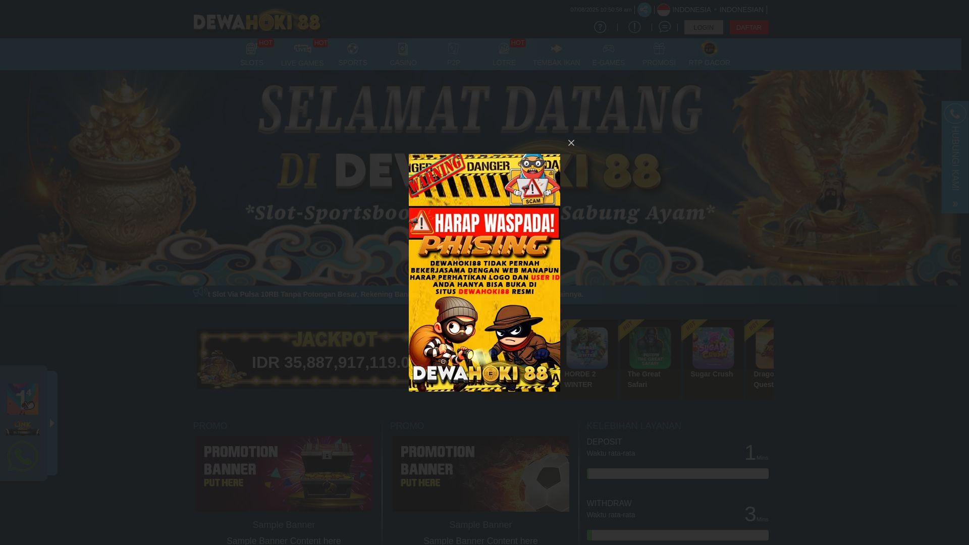 website screenshot of https://dewabawahoki88.com/