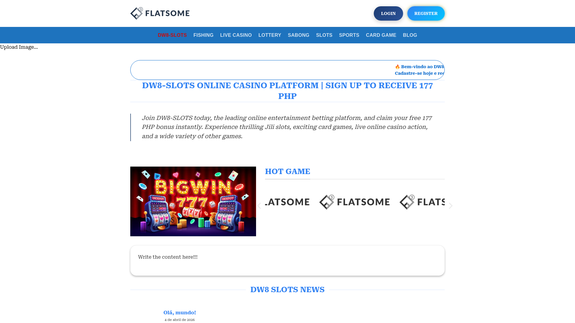 website screenshot of https://dw8-slots.com.br