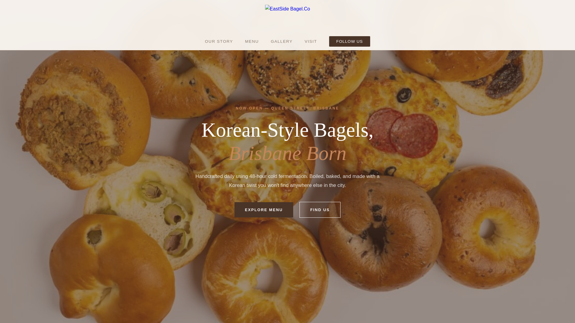 website screenshot of https://eastsidebagel.com.au