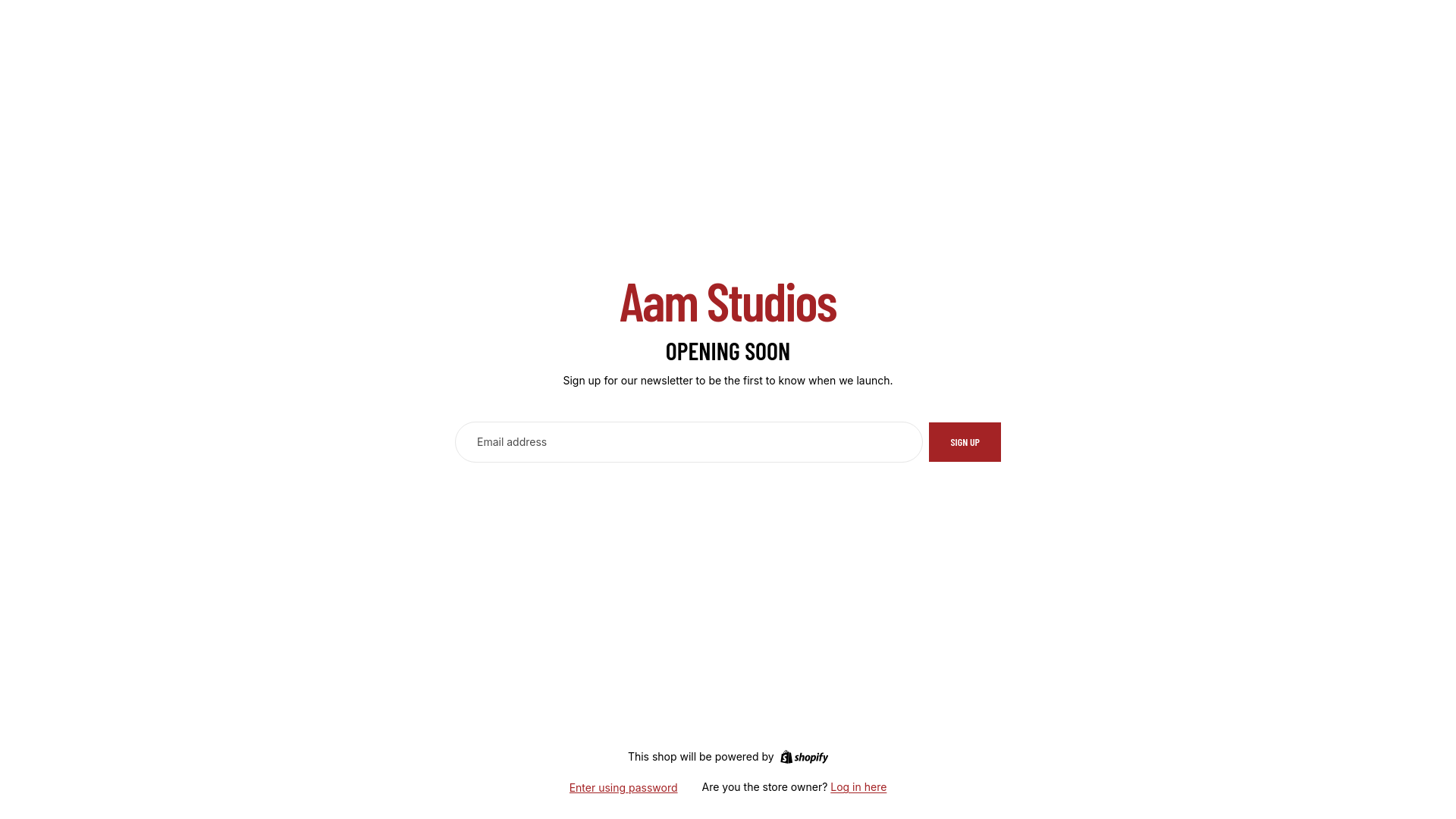 website screenshot of https://aamstudios.shop/