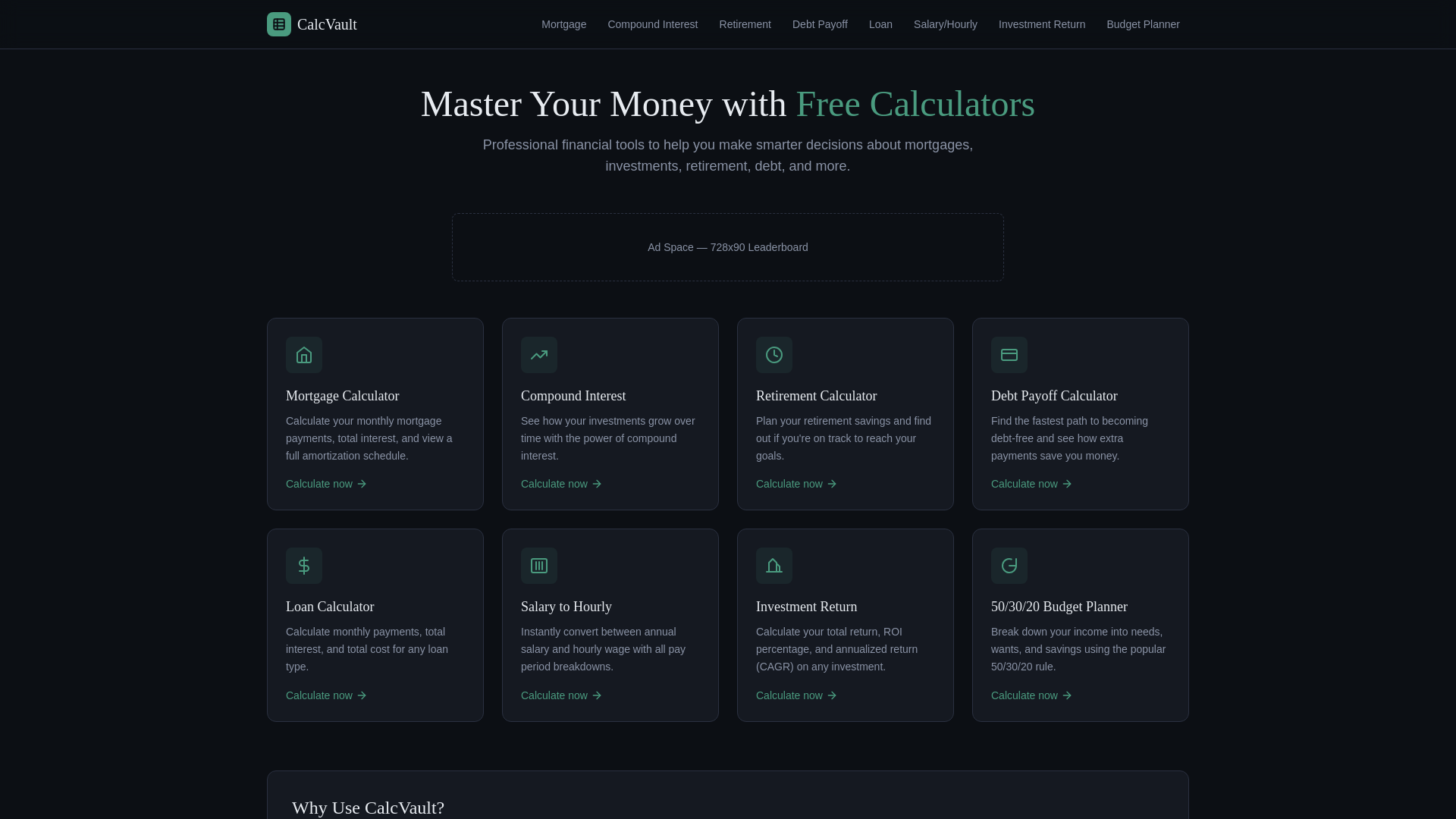 website screenshot of https://calc-vault.com/