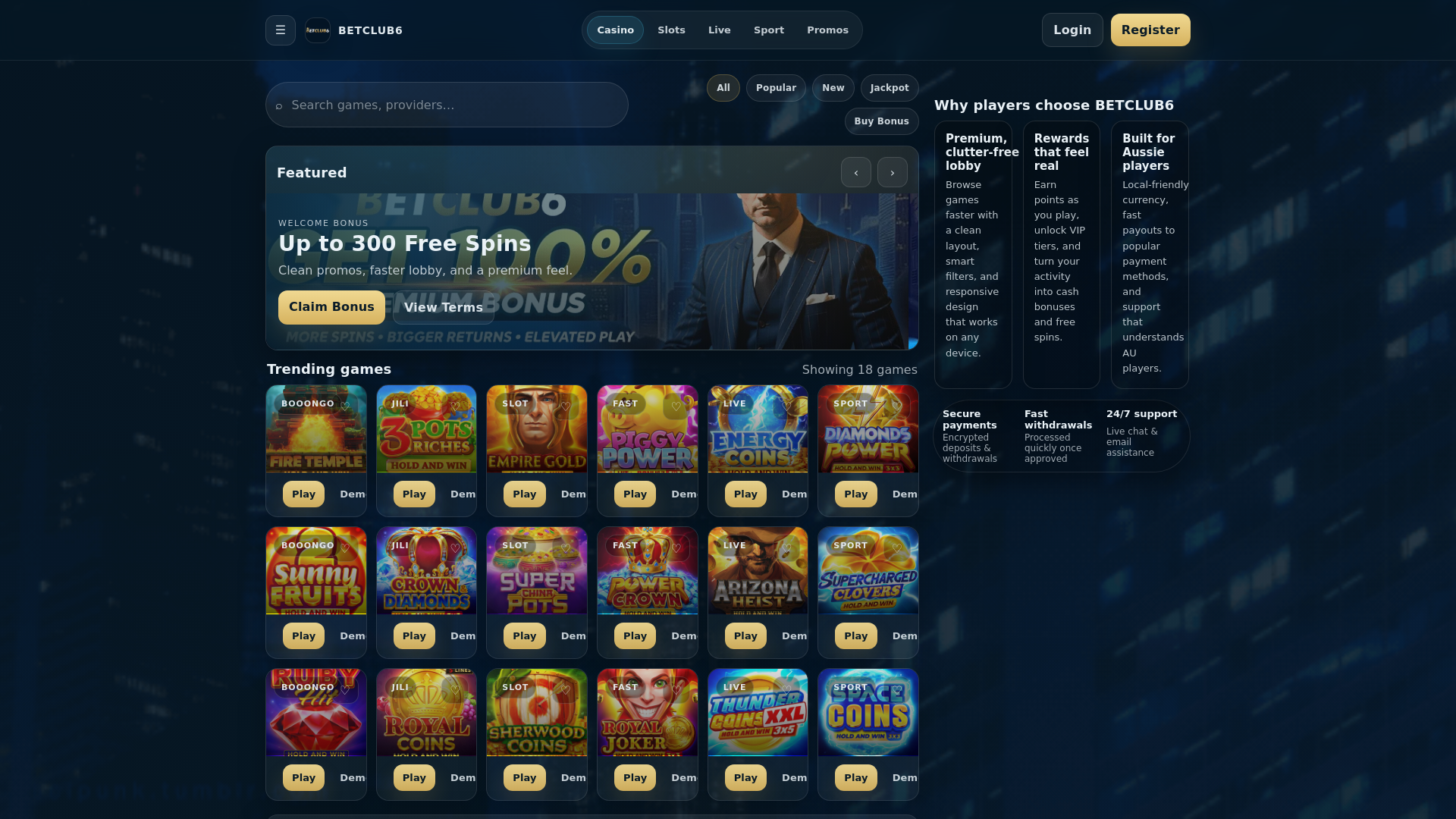 website screenshot of https://betclub6-casino.com