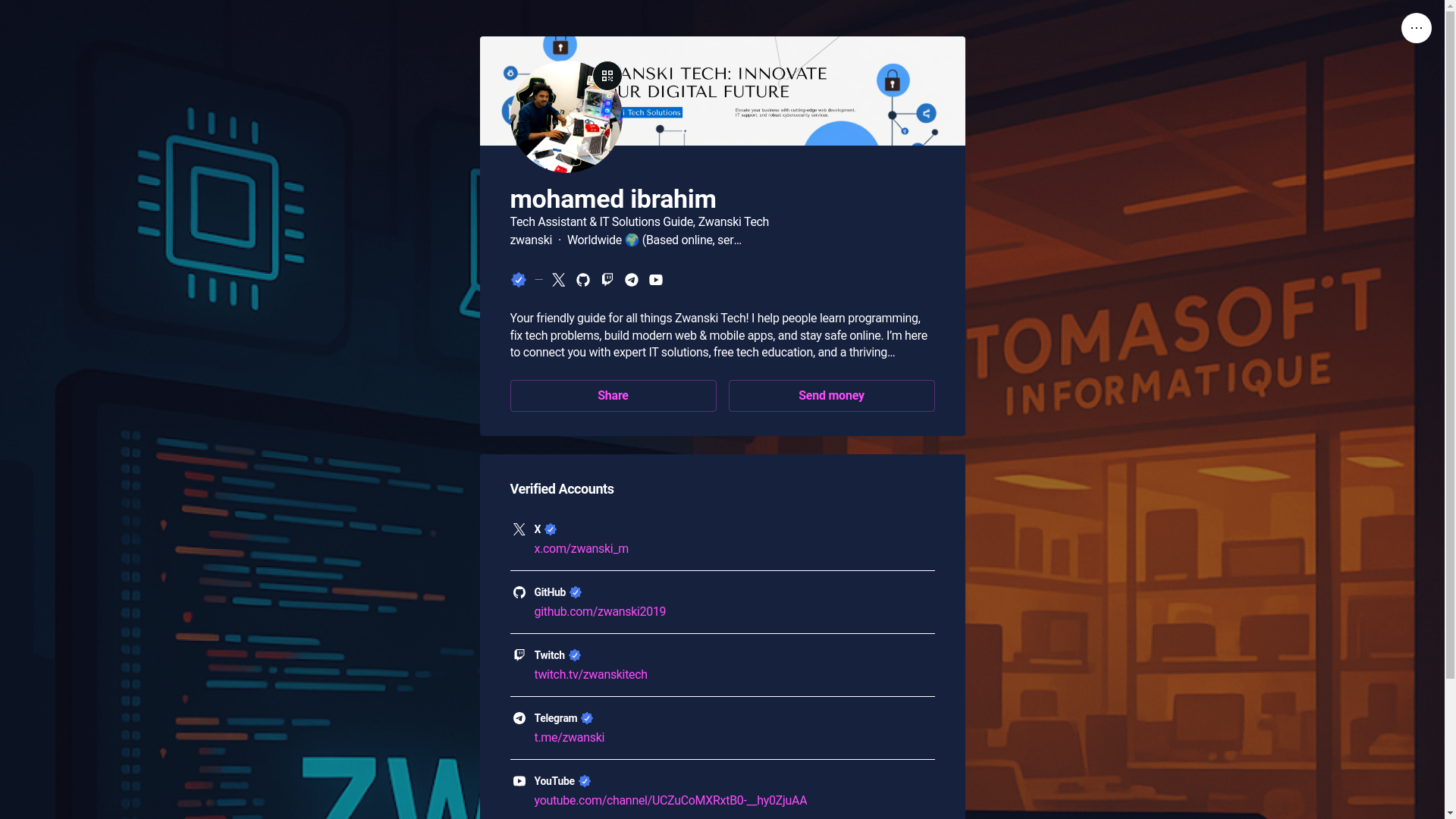 website screenshot of https://zwanski.bio/
